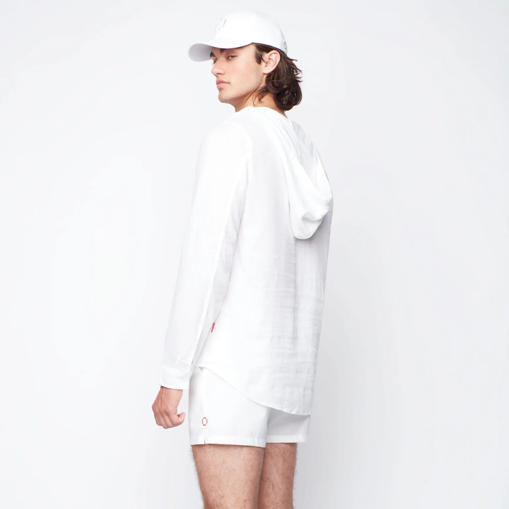 Wholesale,Public Beach, Public Beach White Linen Blend Long Sleeve Shirt with Hood, White, Large-46-TagL