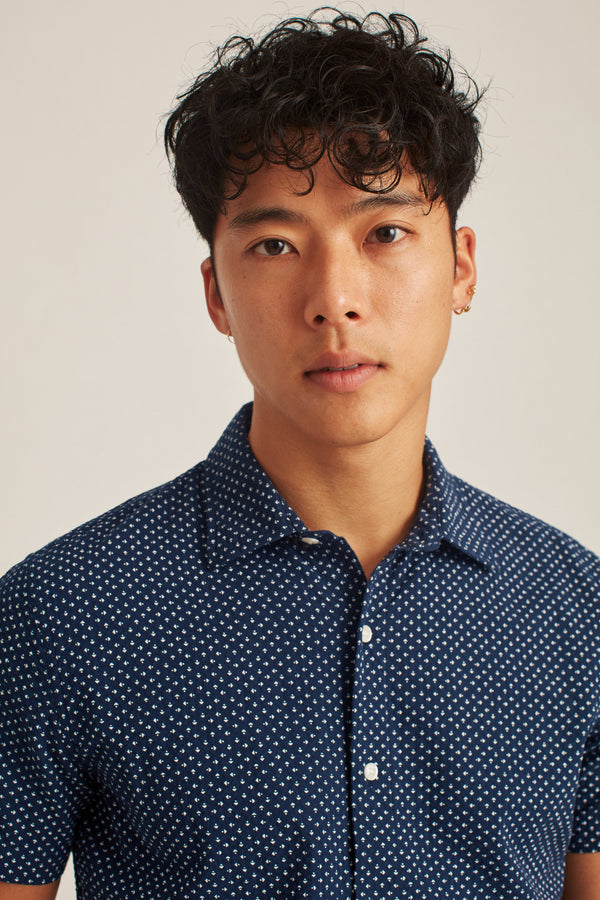 Bonobos Navy Geo Print Stretch Slim Short Sleeve Shirt