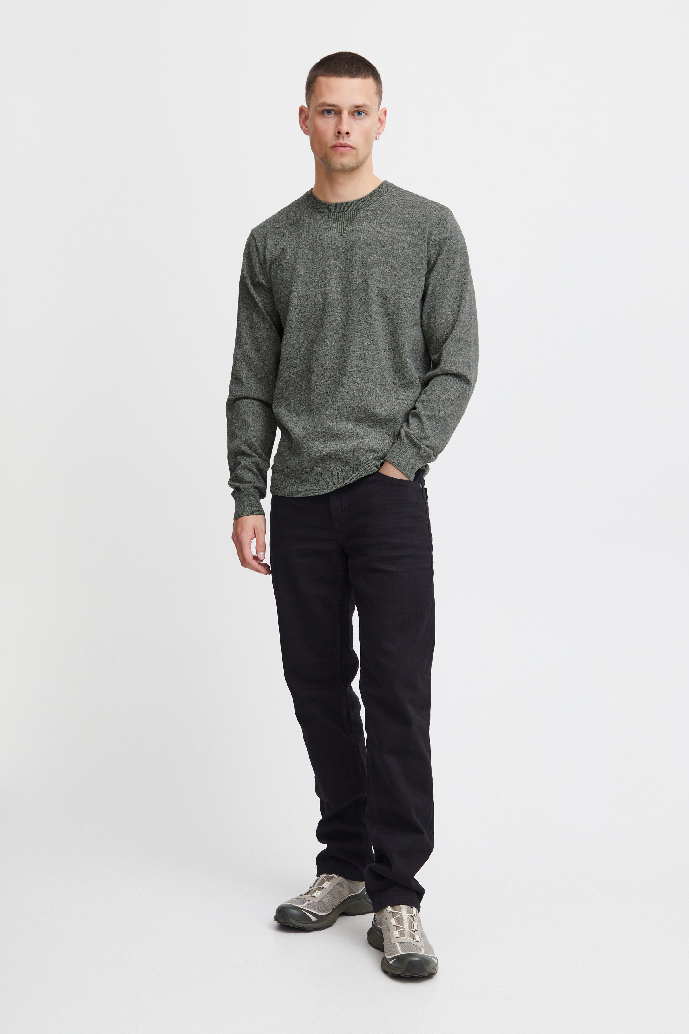Other,Blend, Blend Dark Green Knit Relaxed Crewneck Sweater, Green, Medium-42-TagM