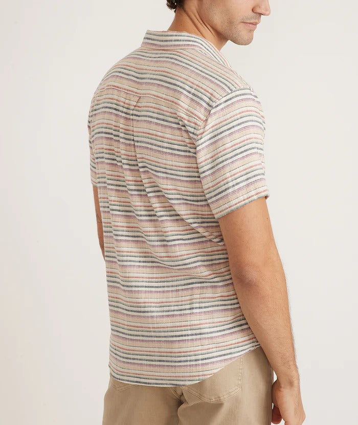Wholesale,Marine Layer, Marine Layer Multi Stripe Stretch Selvage Short Sleeve Button Up Shirt, Purple, Medium-45-TagM