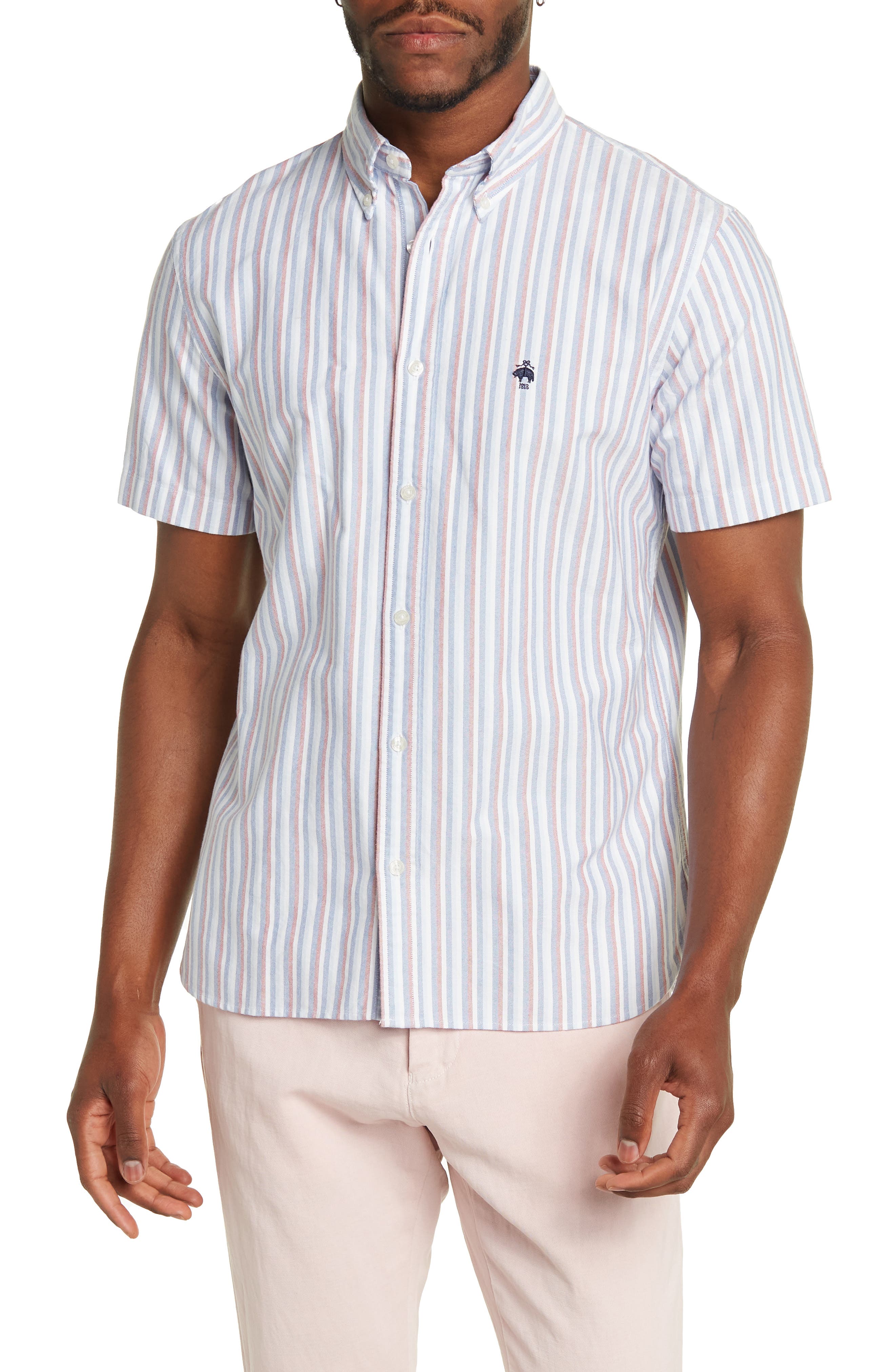 GLIT, Brooks Brothers White Multi Striped Shirt, White, Medium-42-TagM