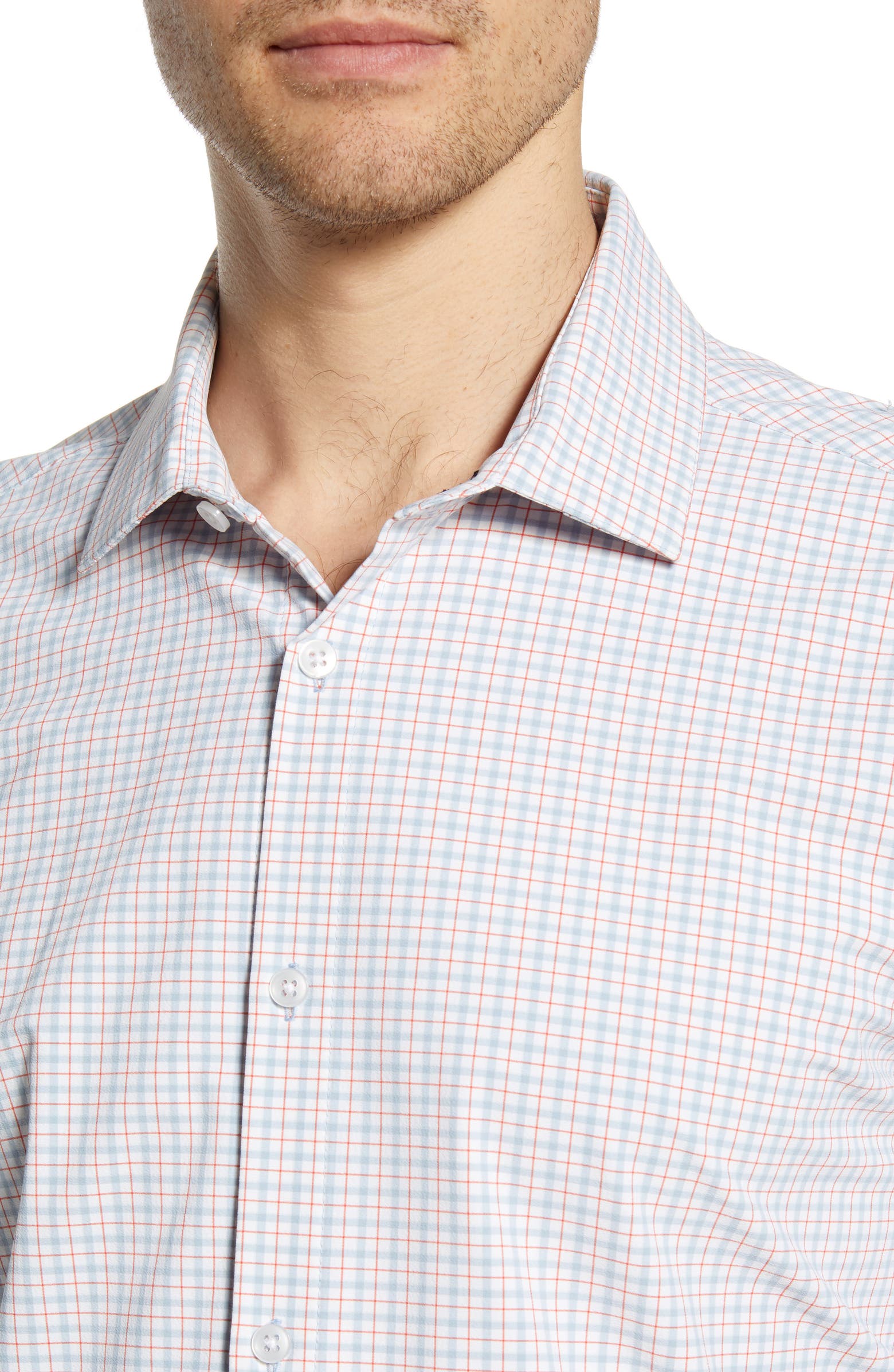 Nordstrom Rack,Mizzen & Main, Mizzen + Main Light Blue & Orange Plaid Performance Button-Up Shirt, Orange, Medium-43-TagM