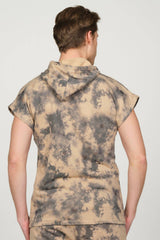 RNT 23 Beige Anthracite Sleeveless Hooded Sweatshirt