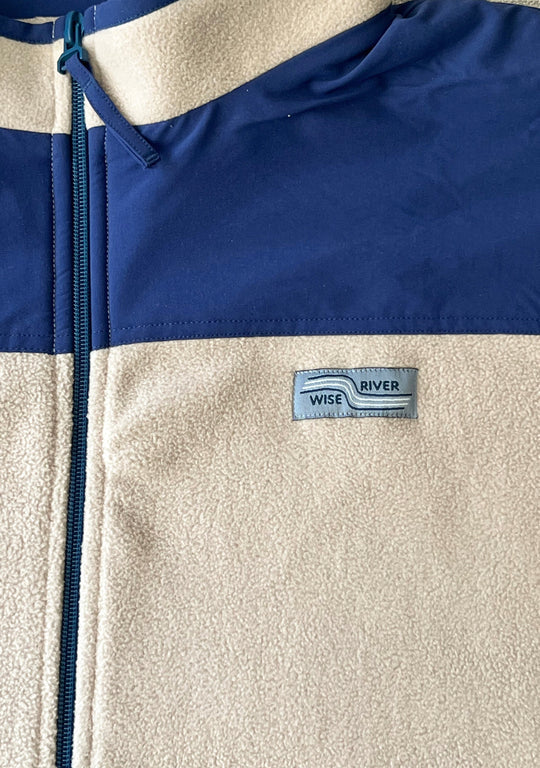 Brand Partner,Wise River, Wise River Cream/Blue Full Zip Fleece Jacket, Cream, Small-40-TagSMedium-42-TagMLarge-44-TagLExtra Large-48-TagXLExtra Extra Large-50-TagXXL