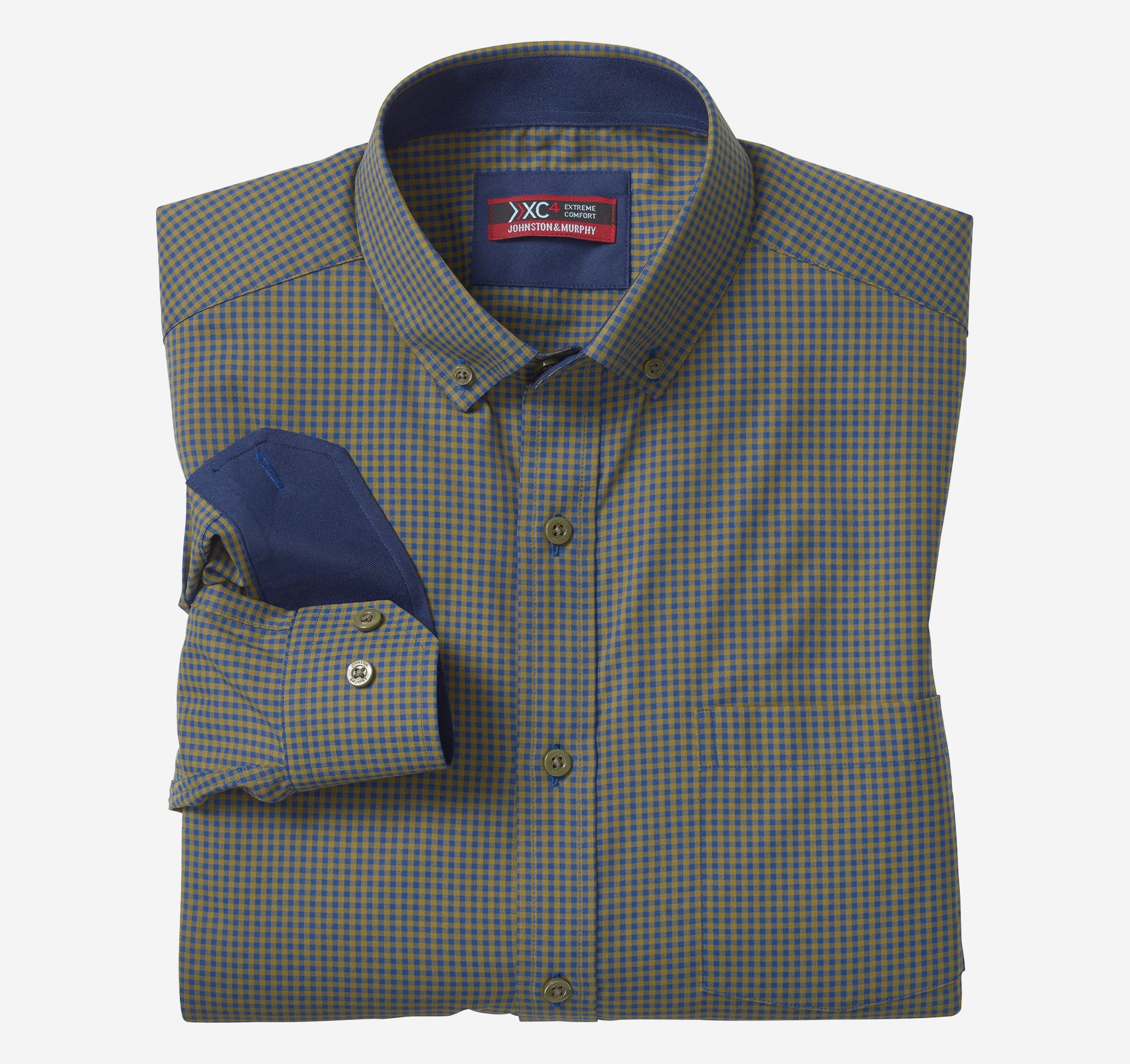 Wholesale,Johnston & Murphy, Johnston & Murphy Olive/Navy Stretch Performance Long Sleeve Button Up Shirt, Green, Large-47-TagL