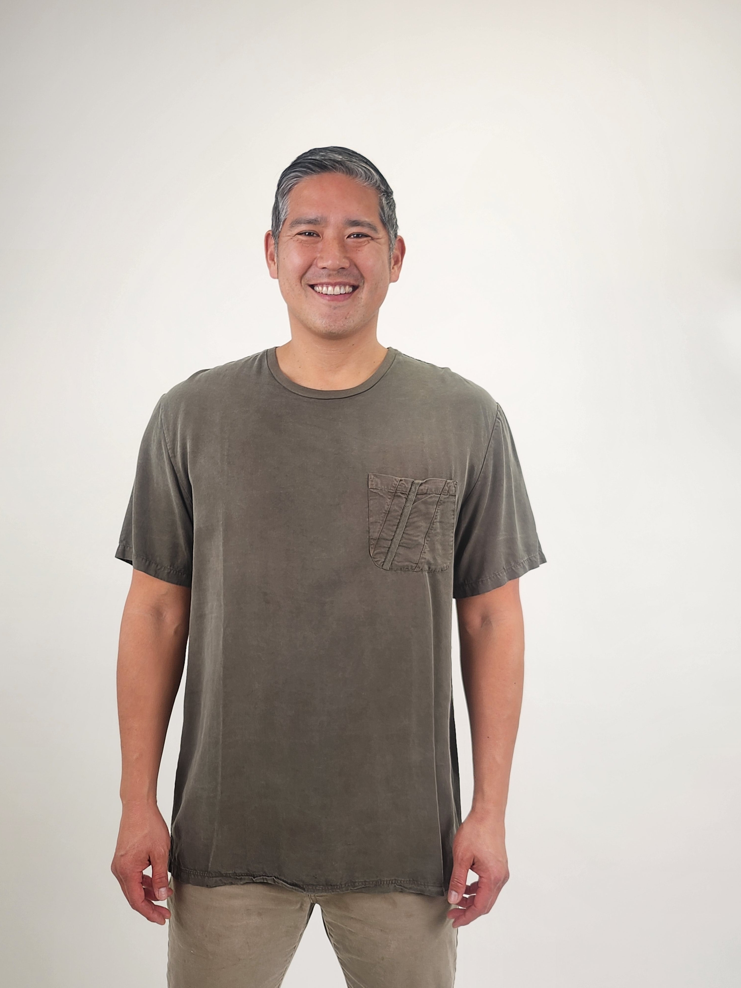 Wholesale,Reesedeluca, Reese De Luca Olive T-Shirt with Chest Pocket, Green, Medium-44-TagM