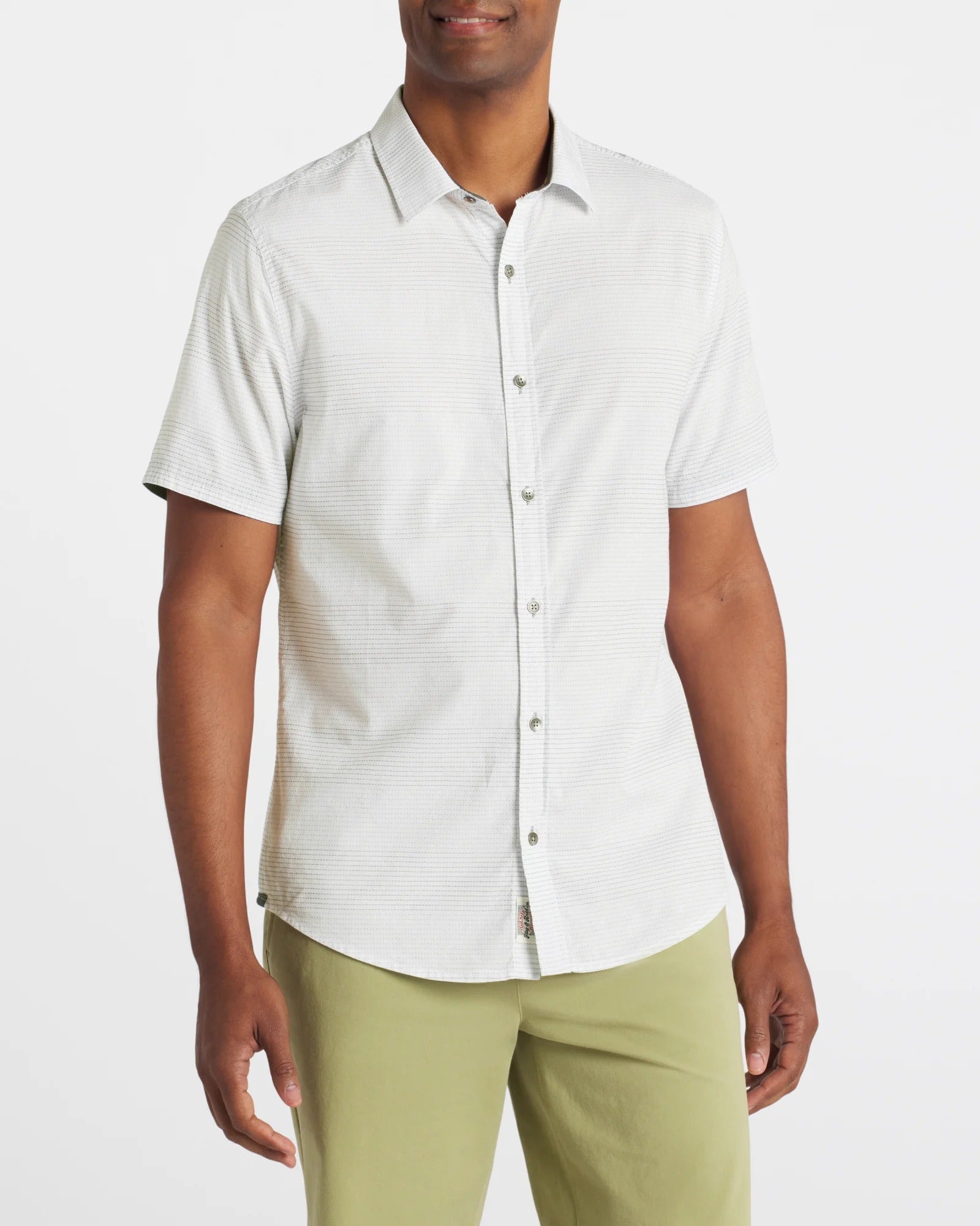 Wholesale,Flag & Anthem, Flag & Anthem White Monroe Dobby Stripe Short Sleeve Woven Shirt, White, Large-47-TagLExtra Large-50-TagXL