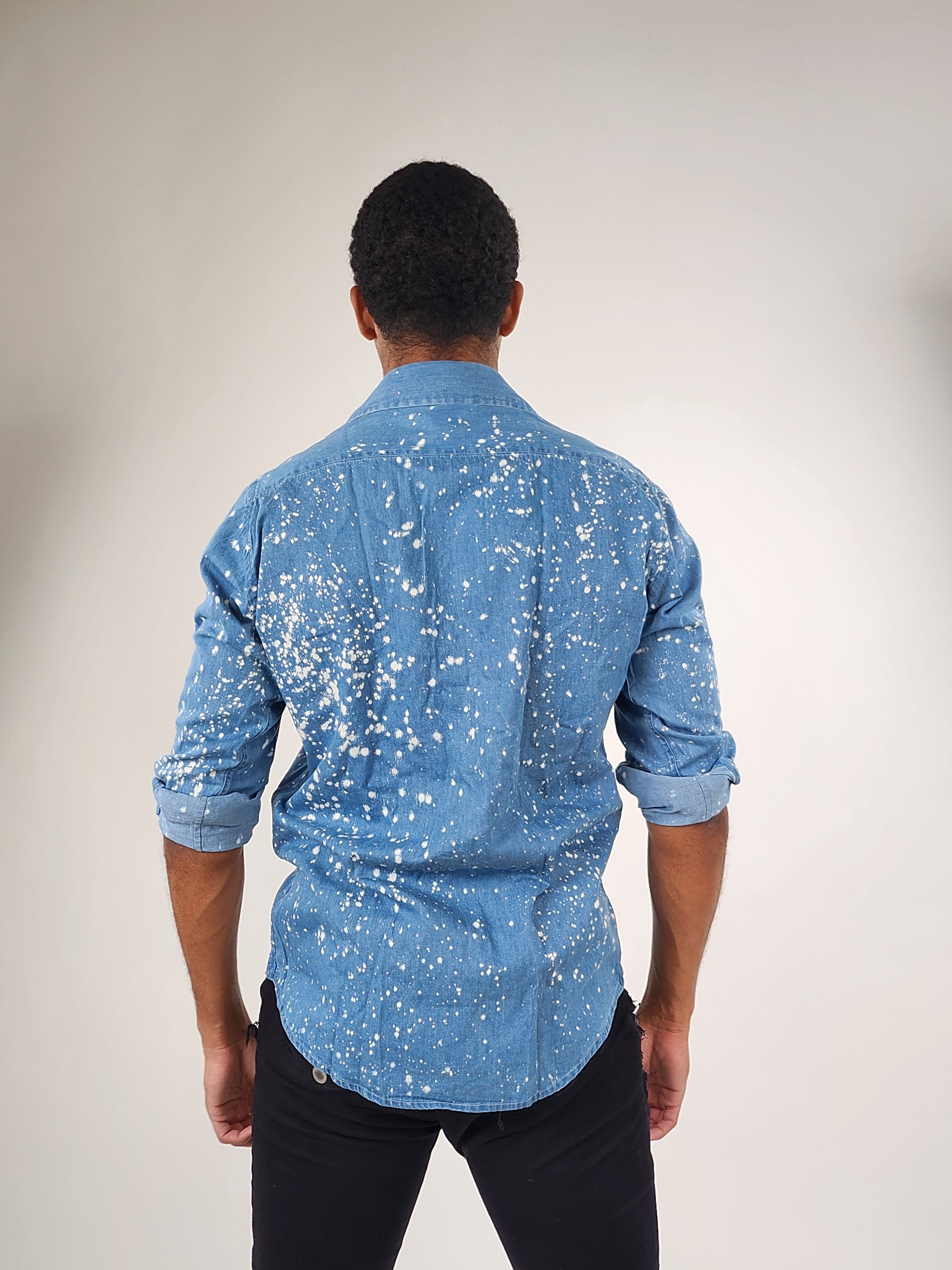 Wholesale,Brisk, Brisk Bleach Splash Denim Shirt, Blue, Extra Large-50-Tag17