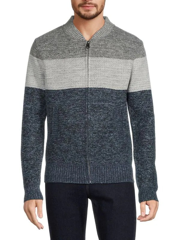 Buffalo David Bitton Blue/Grey Colorblock Fleece Lined Zip Cardigan