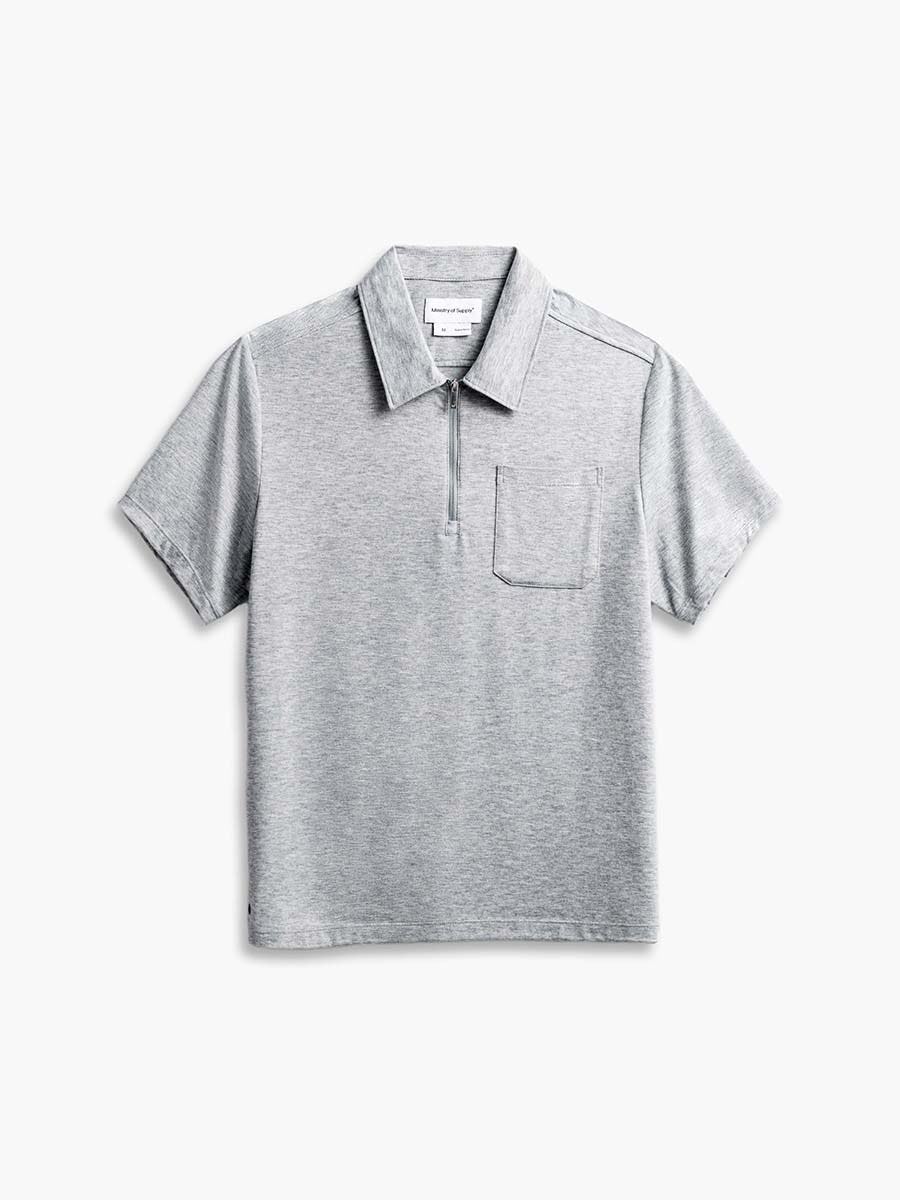 Wholesale,Ministry of Supply, Ministry of Supply Heather Grey Short Sleeve Zip Polo, Grey, Extra Large-46-TagXL