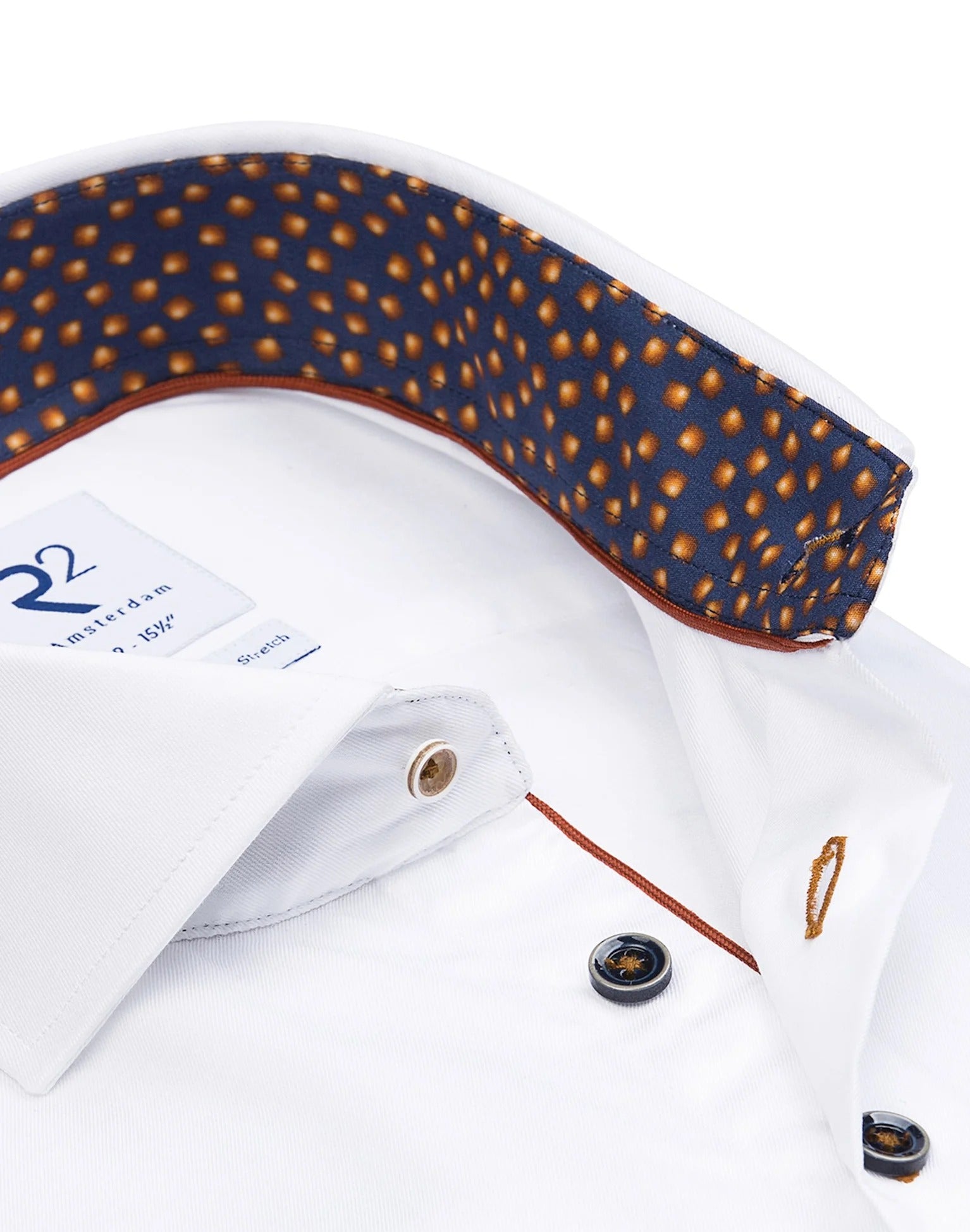 Brand Partner,R2 Amsterdam, R2 Amsterdam White Long Sleeve Button Up Shirt Lantern Print Contrast, White, Extra Large-50-Tag44