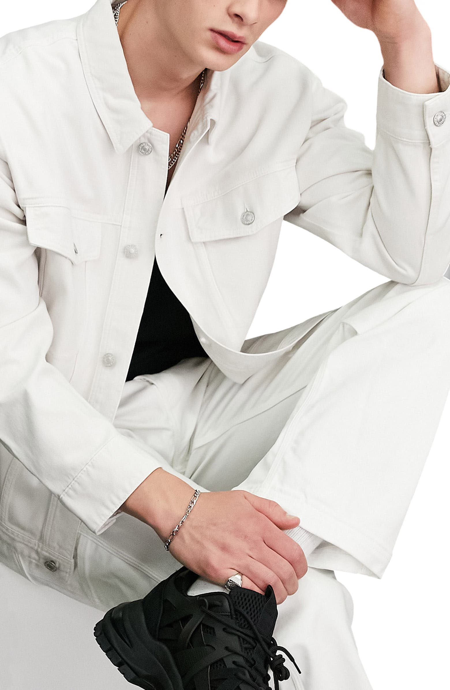 Nordstorm Rack,Topman, Topman White Oversized Denim Jacket, White, Small-41-TagS