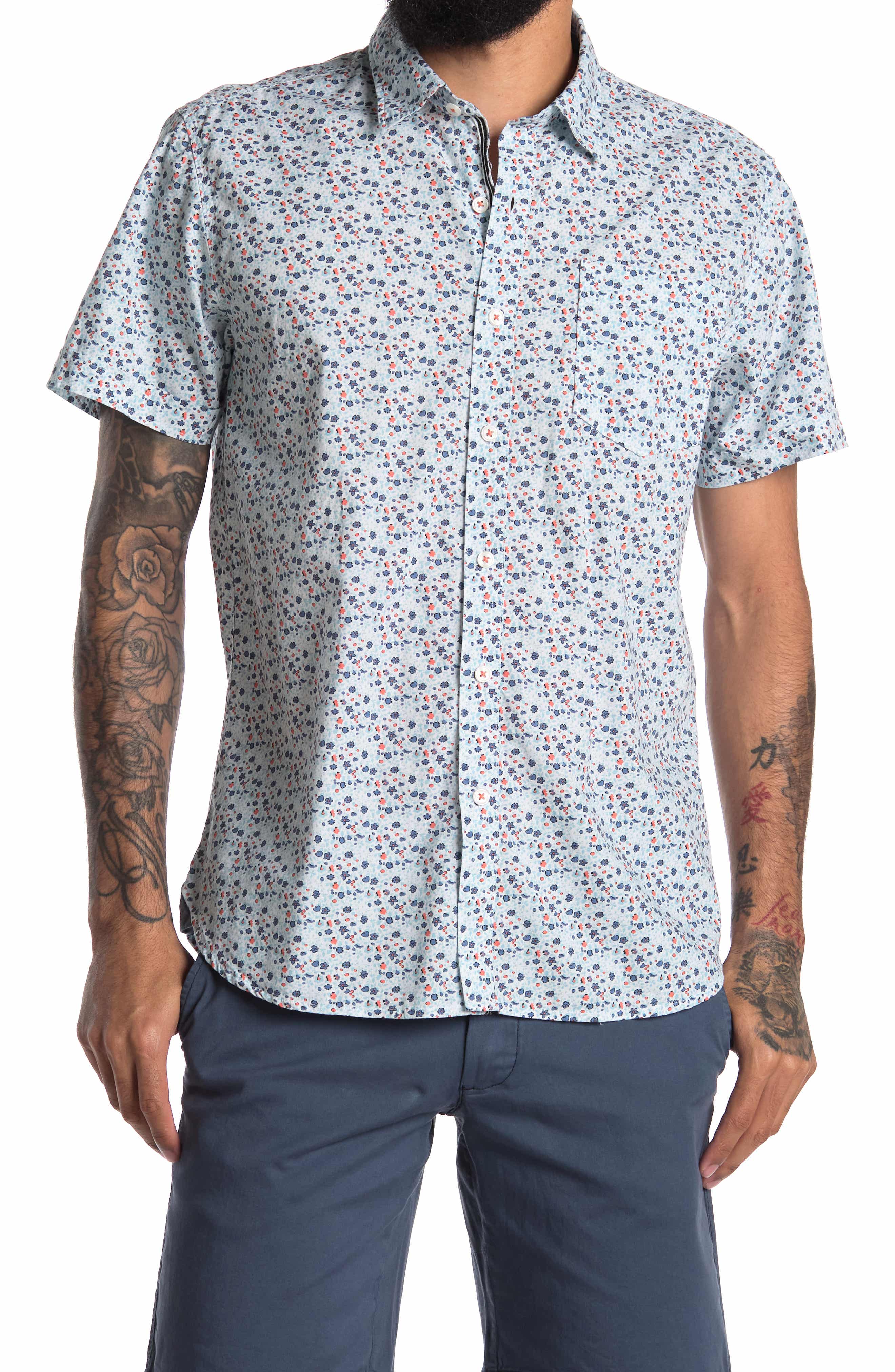 Nordstrom Rack,Thread & Cloth, Thread and Cloth Blue Floral Short Sleeve Button Up Shirt, Blue, Medium-42-TagS