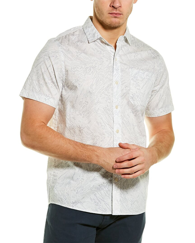 J Brand White Sketch Camo Print Short Sleeve Button Up Shirt