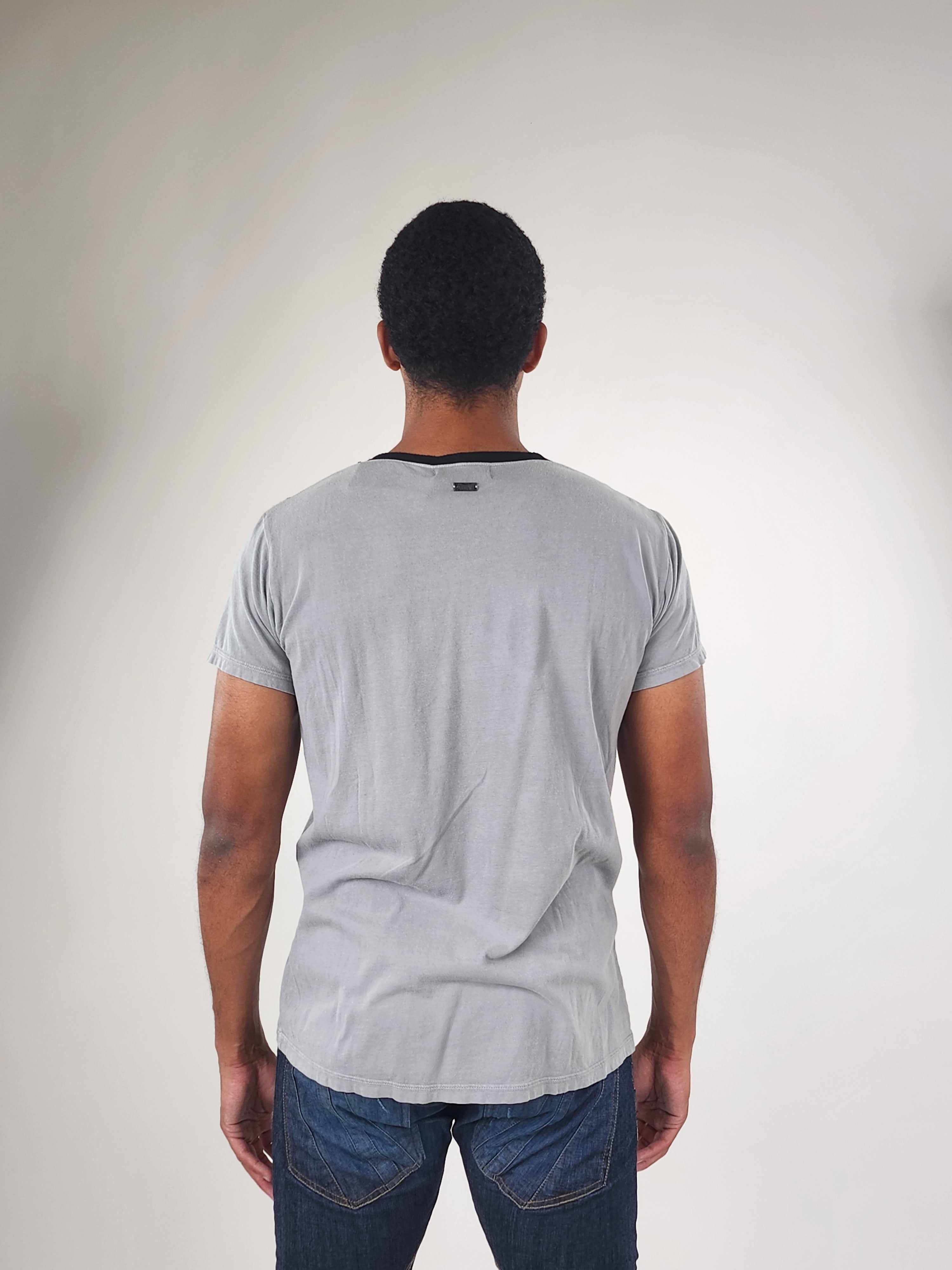 Wholesale,Reesedeluca, Reese De Luca Gray Green Short Sleeve T-Shirt with Black Rib Contrast, Grey, Medium-41-TagM