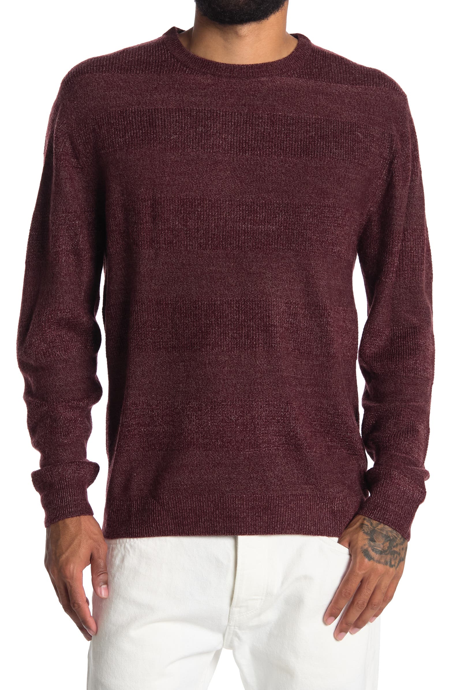 Nordstrom Rack, WEATHERPROOF Maroon Textured Crew Neck Sweater, Red, Medium-45-TagM