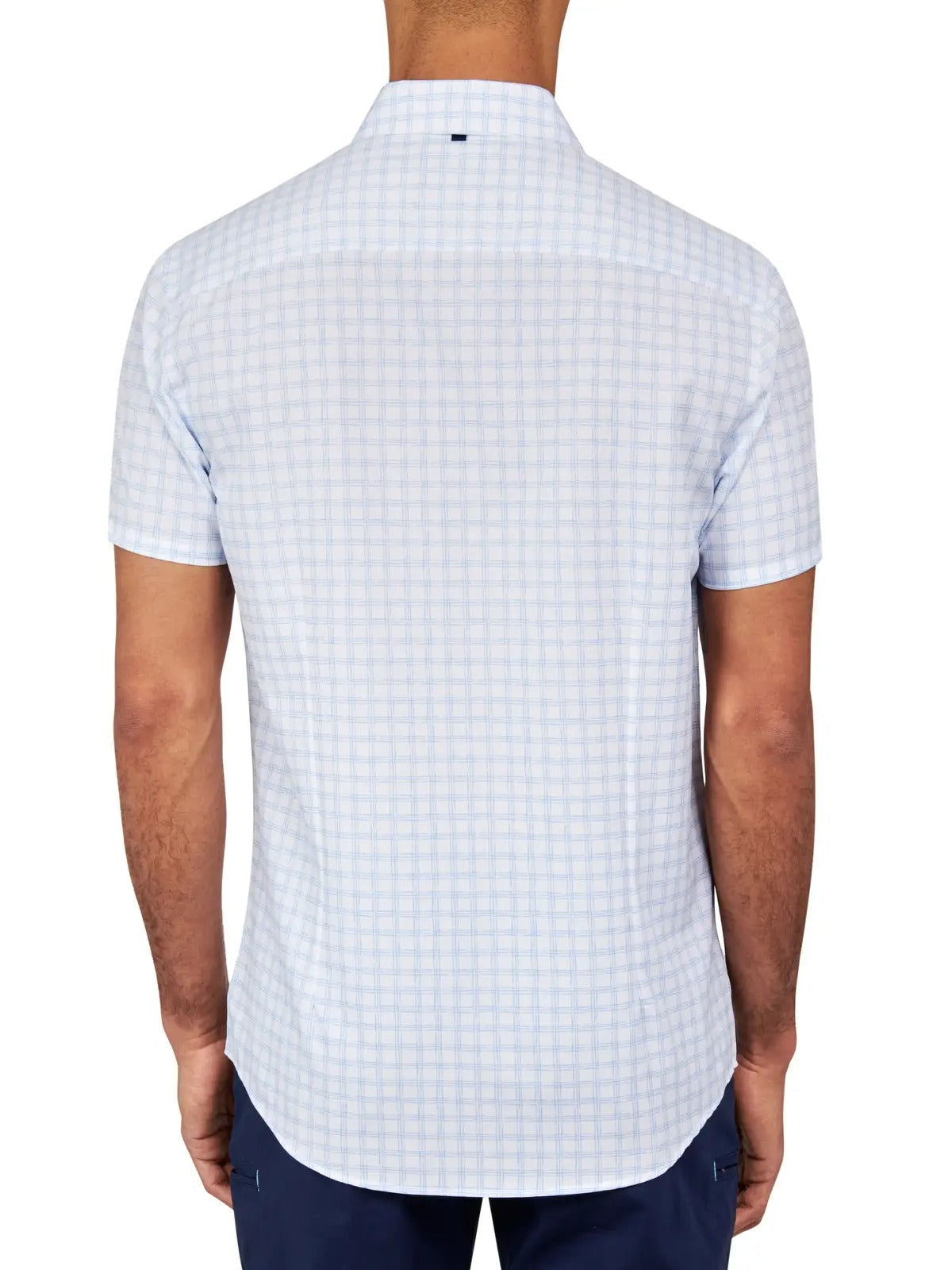 Faire,W.R.K., W.R.K Blue Check 4 Way Stretch Short Sleeve Button Up Shirt, Blue, Large-43-TagLMedium-41-TagMExtra Large-45-TagXLSmall-39-TagS