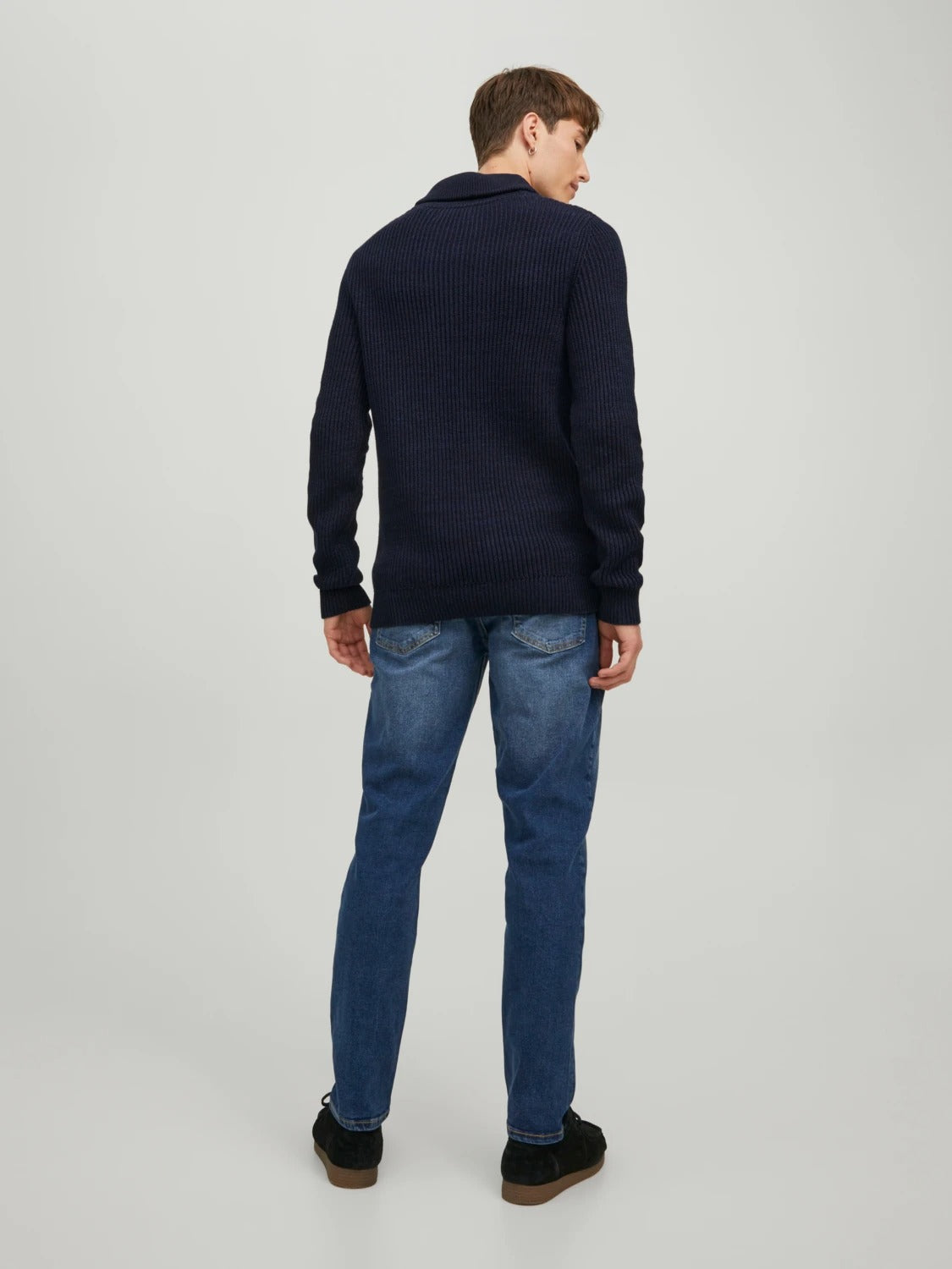 Wholesale,Jack & Jones, Jack & Jones Navy Marled Shawl Collar Sweater, Blue, Small-38-TagSMedium-41-TagMMedium-42-TagLLarge-46-TagXLExtra Extra Large-50-TagXXL