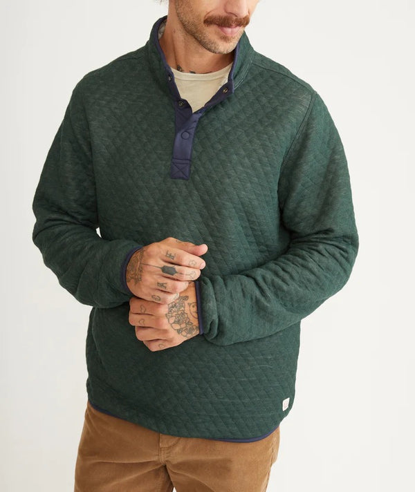 Marine Layer Green/Oatmeal Quilted Long Sleeve Corbet Reversible Pullover