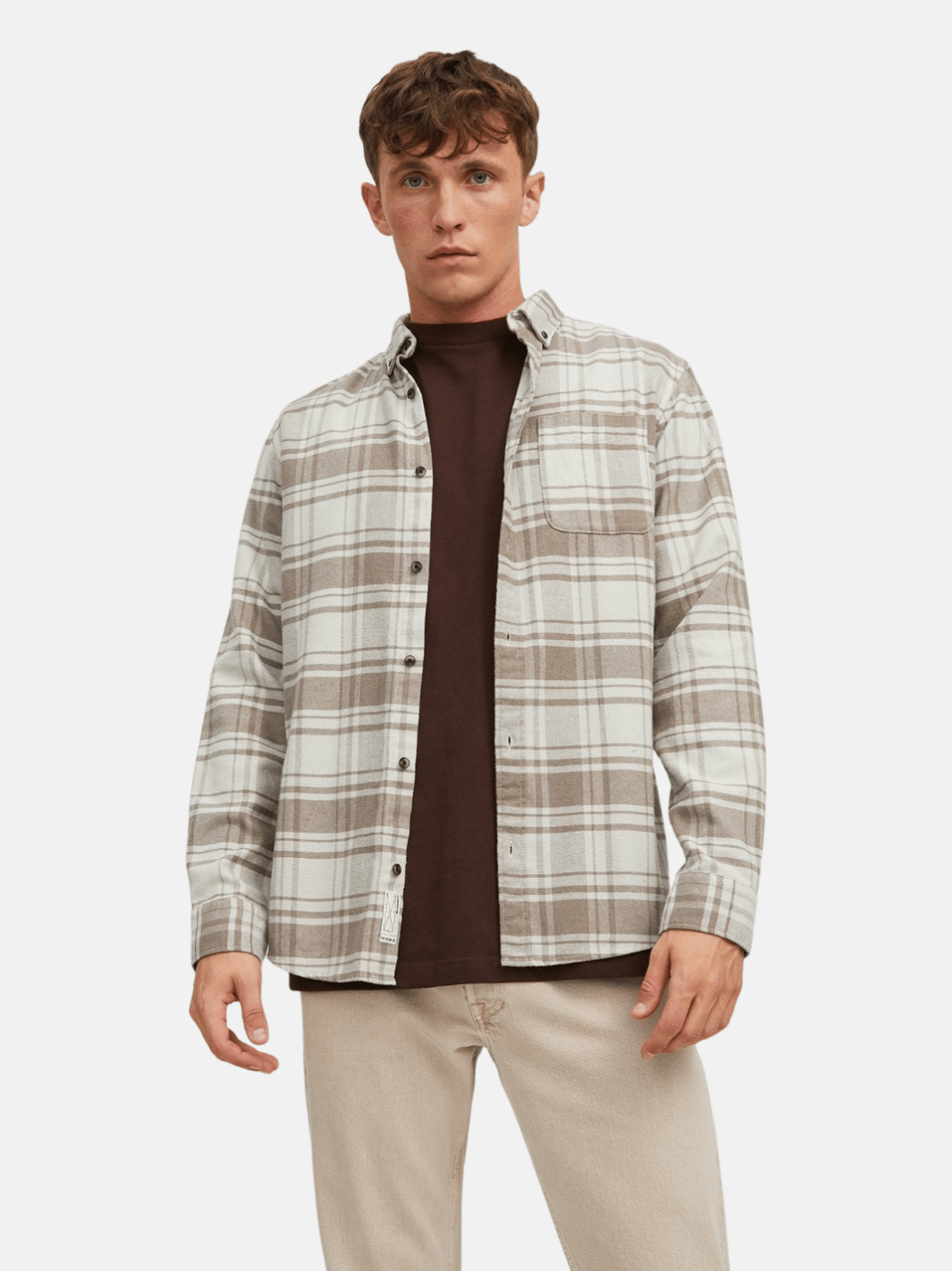 Wholesale,Jack & Jones, Jack & Jones Tan/Cream Plaid Flannel, Tan, Small-40-TagSSmall-42-TagMMedium-44-TagLLarge-46-TagXLExtra Large-50-TagXXL