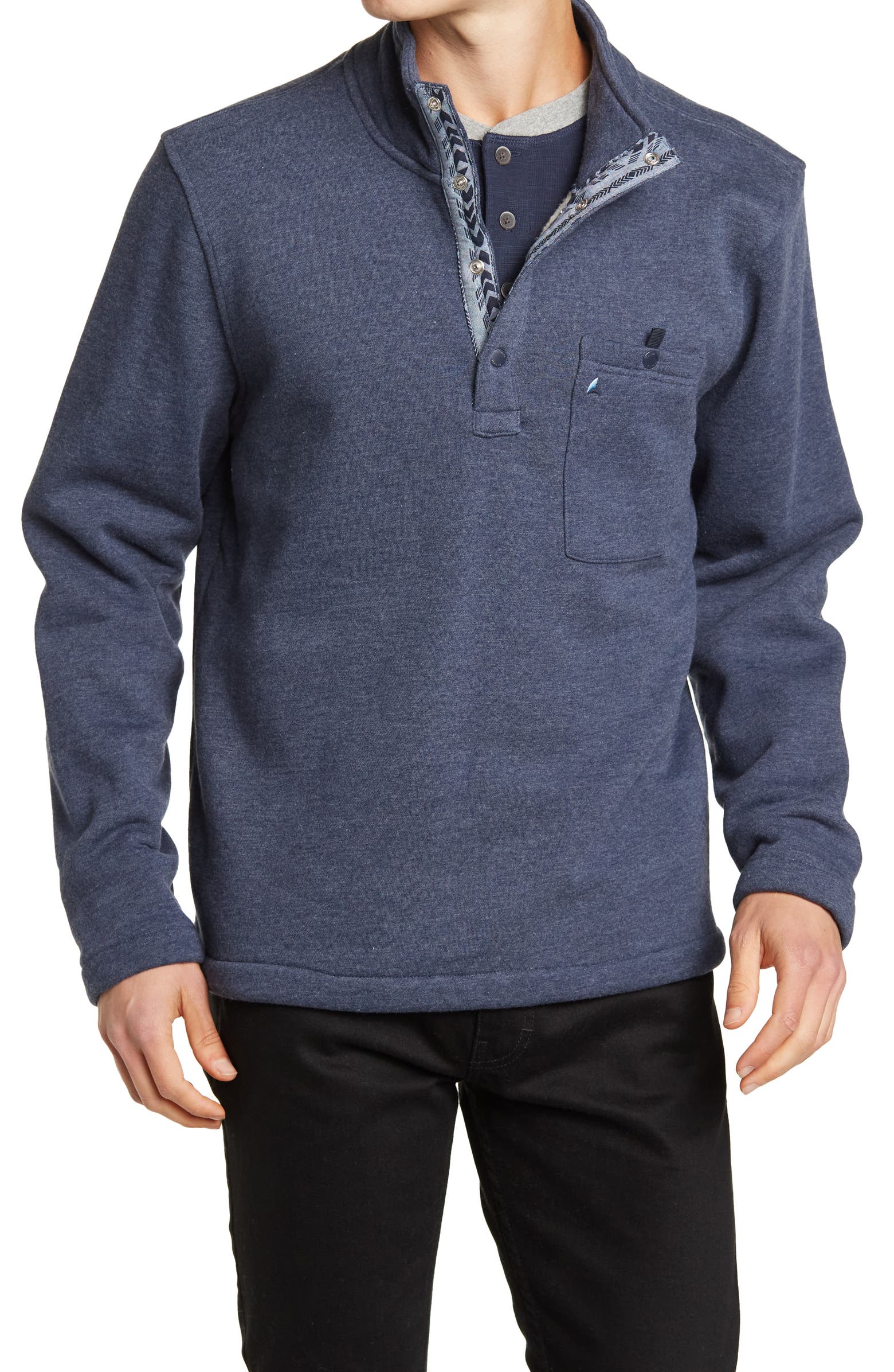 NORDSTROM RACK, Tailor Vintage Navy Heather Mock Neck Shearling Lined Pullover, Blue, Medium-46-TagM