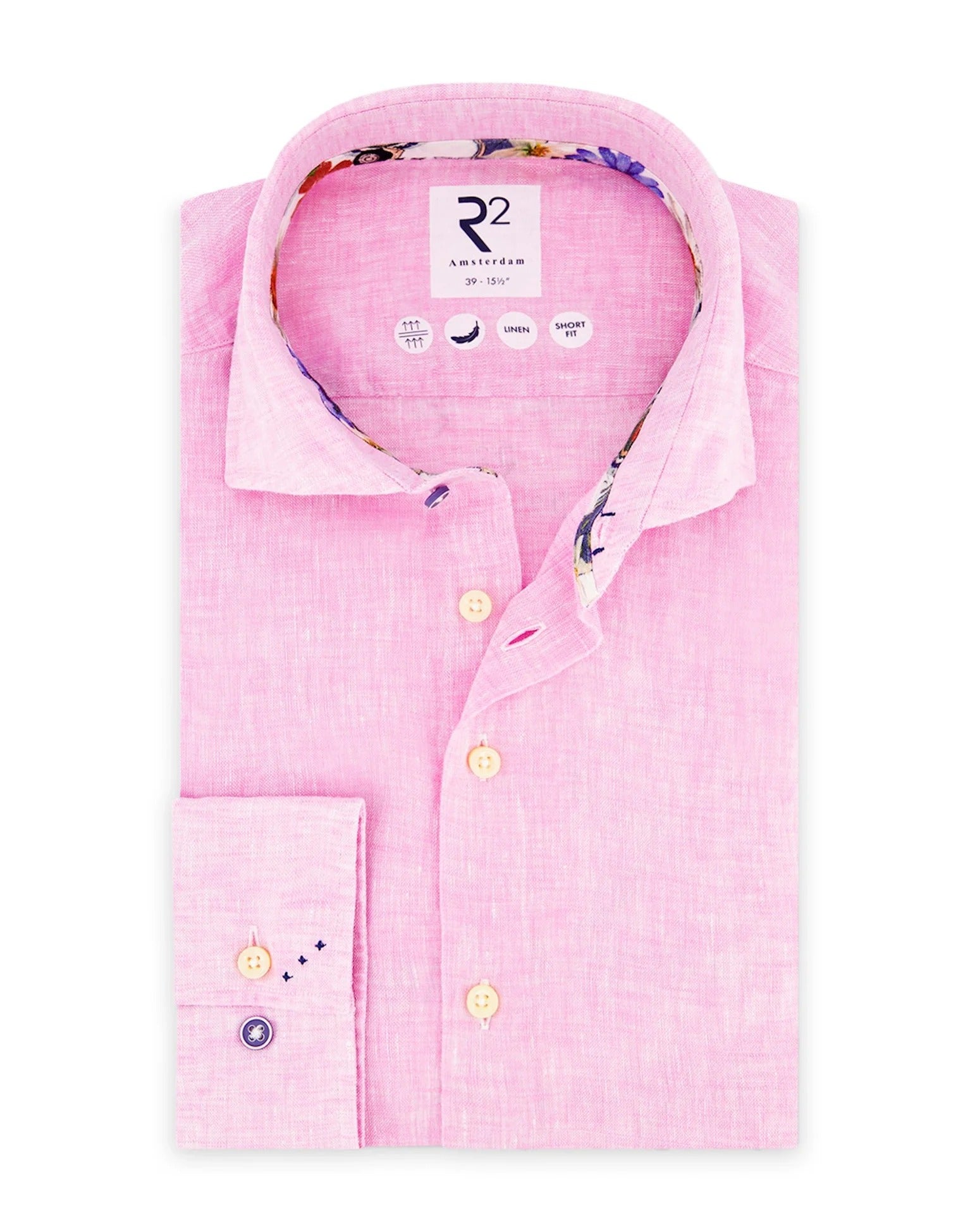 Brand Partner,R2 Amsterdam, R2 Amsterdam Light Pink Linen Long Sleeve Shirt Contrast print with Classic Buggy Paisley, Pink, Extra Large-50-Tag44