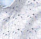 Johnston & Murphy White Airplane Printed Cotton Shirt