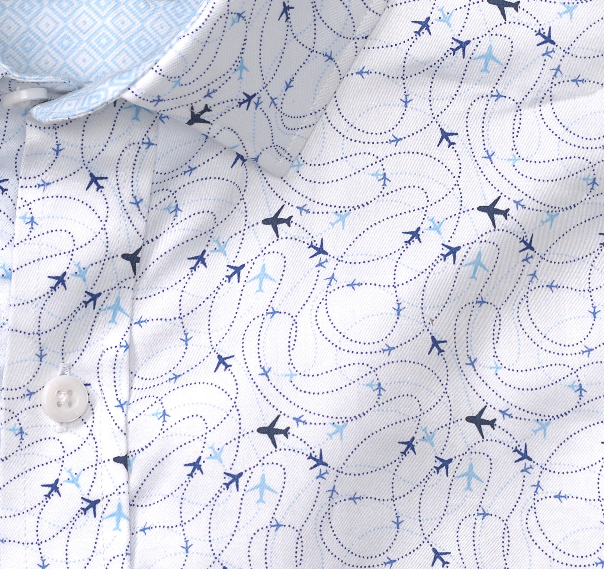 Wholesale,Johnston & Murphy, Johnston & Murphy White Airplane Printed Cotton Shirt, White, Extra Extra Large-54-TagXXL