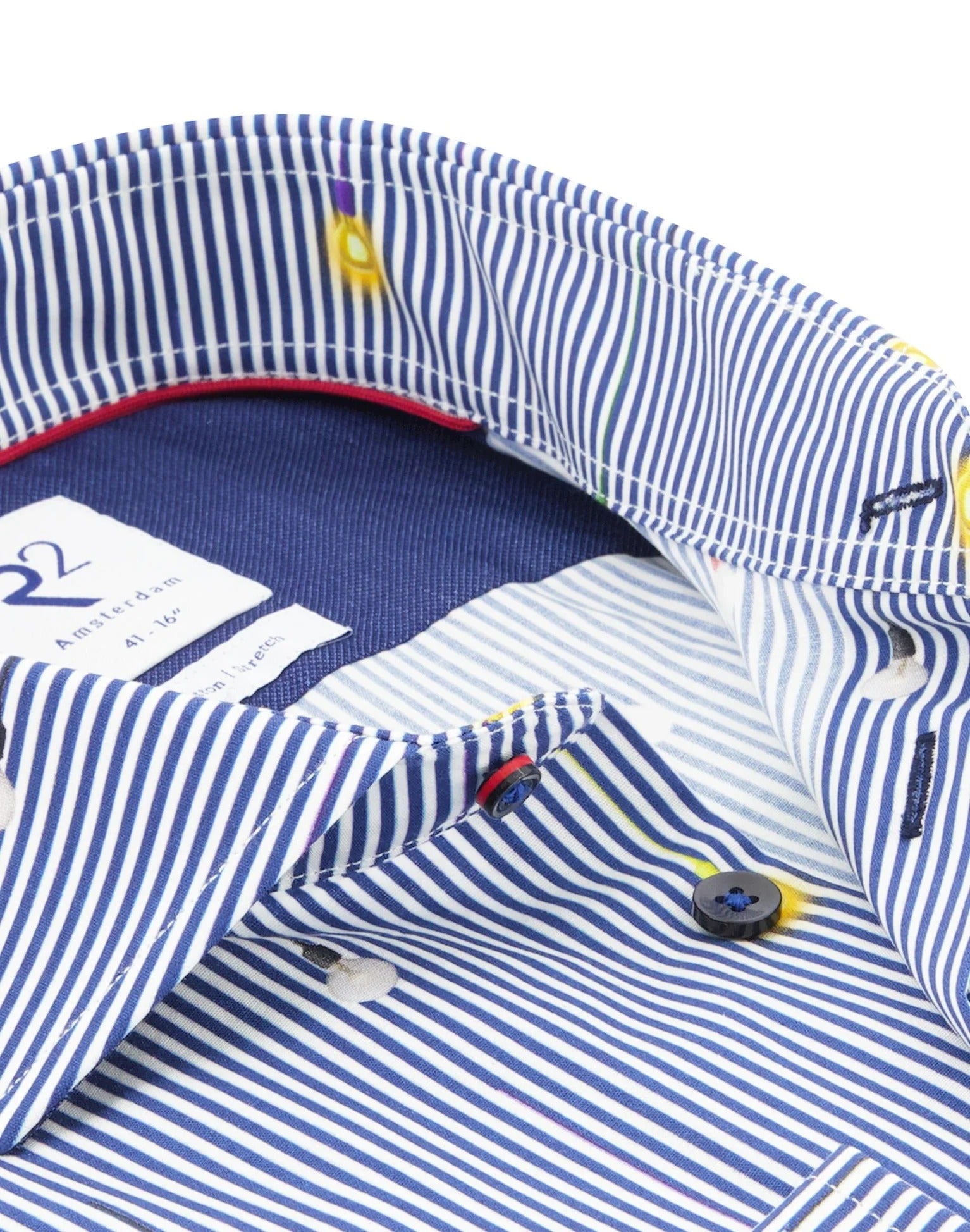 Brand Partner,R2 Amsterdam, R2 Amsterdam Dark Blue/White Striped Bulb Print Long Sleeve Button Up Shirt, Blue, Small-41-Tag39