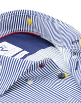 R2 Amsterdam Dark Blue/White Striped Bulb Print Long Sleeve Button Up Shirt