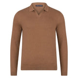 Paul James Caramel Brown Buttonless Knit Longsleeve Polo