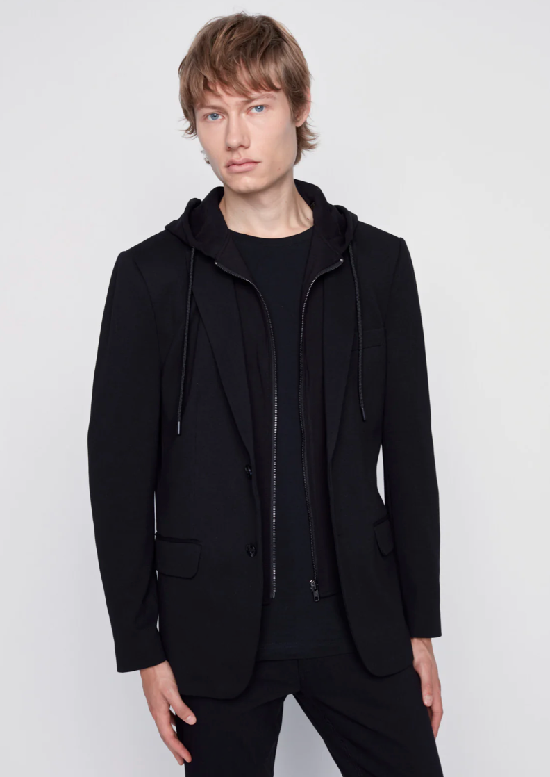 Wholesale,Projek Raw, Projek Raw Black with Removable Hood Knit Blazer, Black, Medium-46-TagL