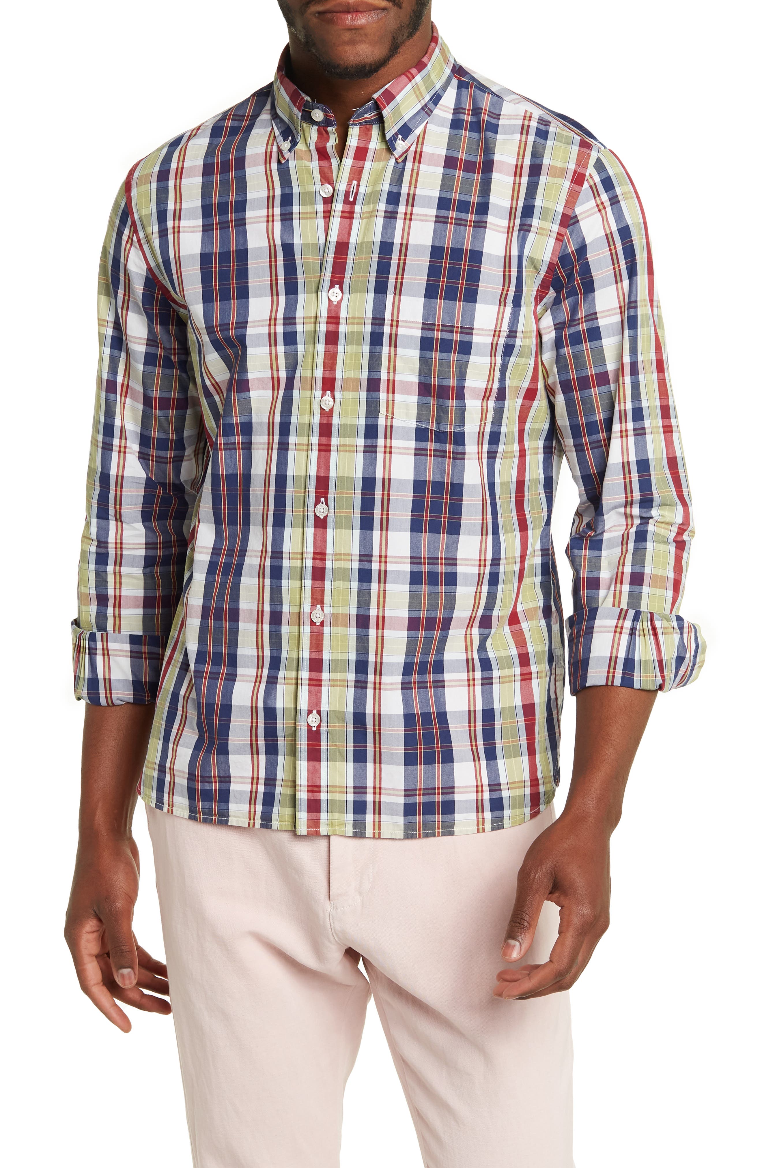 GILT,Brooks Brothers, Brooks Brothers Blue and Green Plaid Broadcloth Button Up Shirt, Green, Small-41-TagM