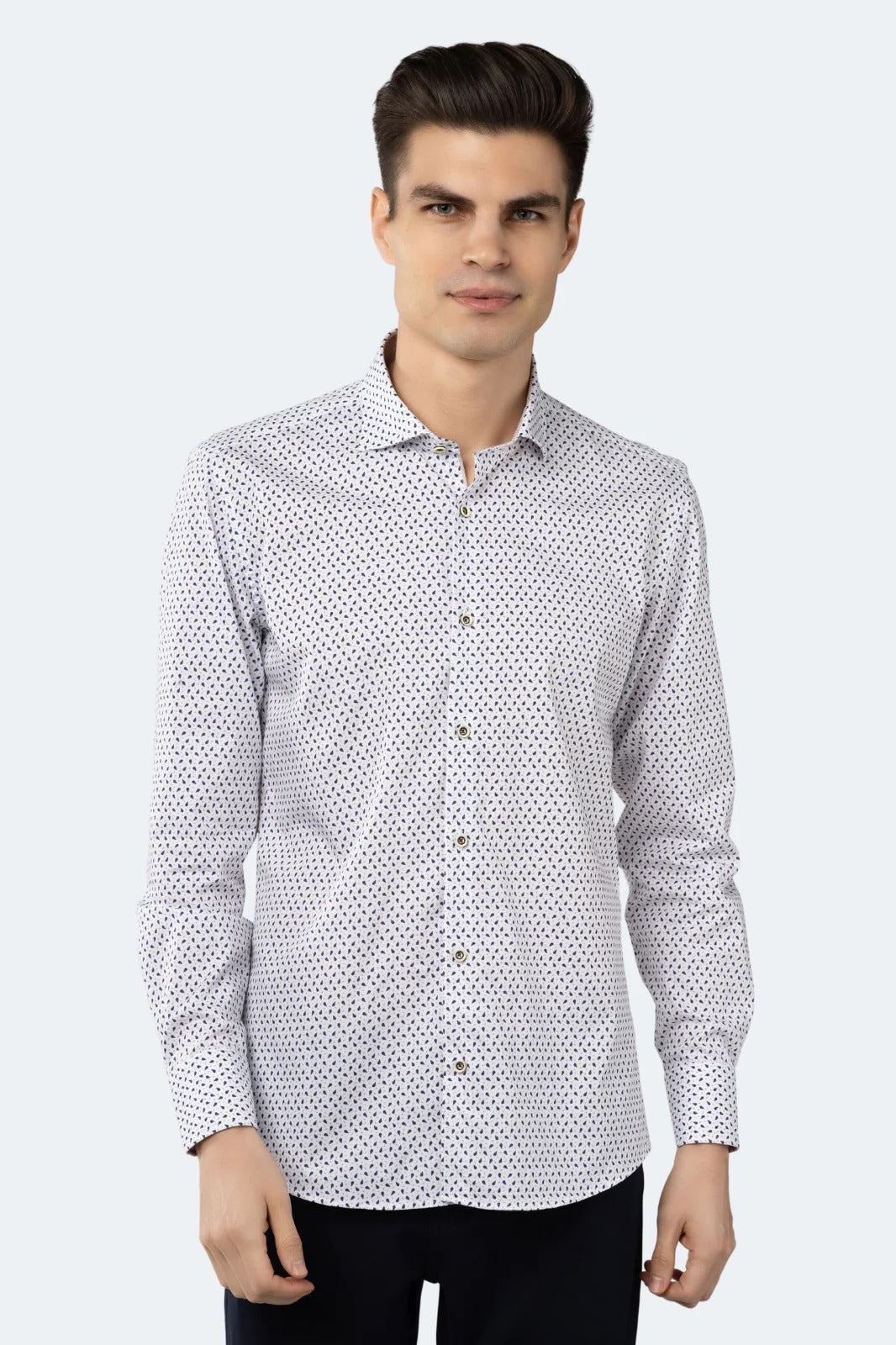 Wholesale,Luchiano Visconti, Luchiano Visconti White with Tiny Navy Petals and Gold Dots Jacquard Shirt, White, Small-42-TagSMedium-44-TagMLarge-46-TagLExtra Large-48-TagXLExtra Extra Large-50-TagXXL