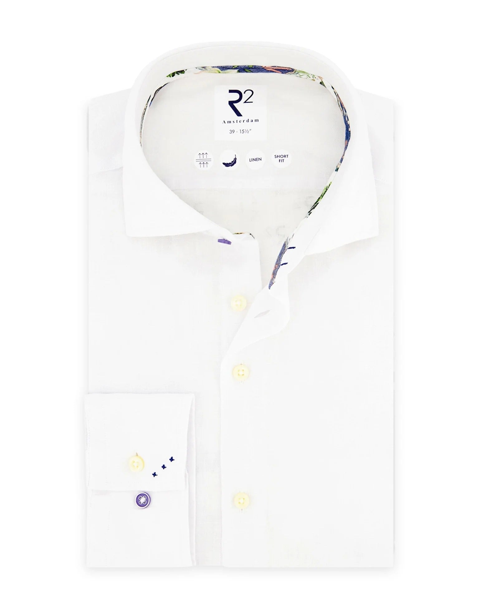 Brand Partner,R2 Amsterdam, R2 Amsterdam White Linen Shirt Contrast print with classic buggy paisley, White, Medium-44-Tag41Extra Large-50-Tag44
