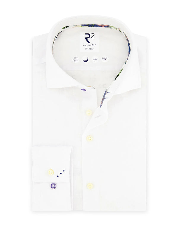 R2 Amsterdam White Linen Shirt Contrast print with classic buggy paisley