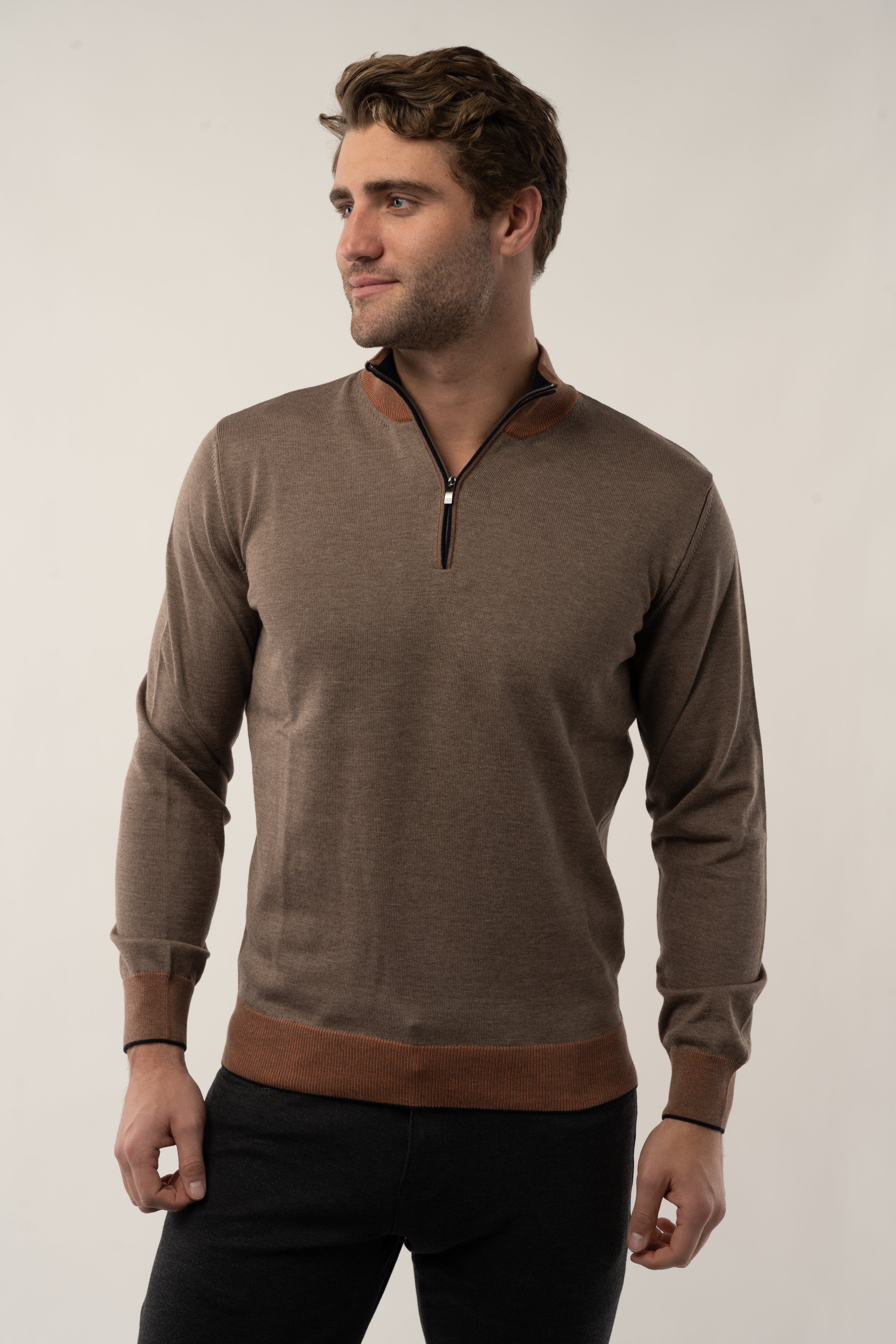 Wholesale,Luchiano Visconti, Luchiano Visconti Brown/Pumpkin Quarter Zip Long Sleeve Pullover, Brown, Extra Extra Large-48-TagXXL