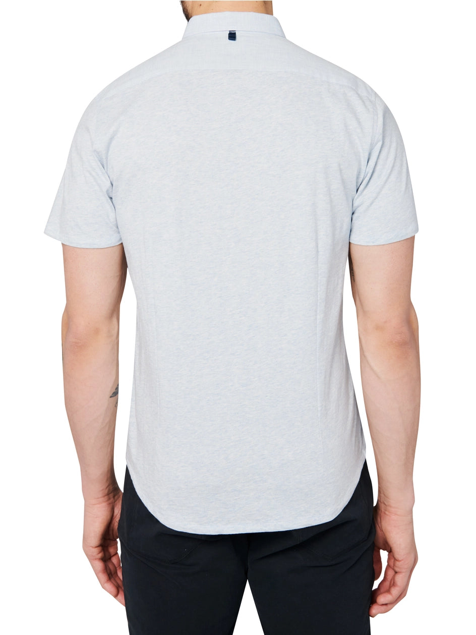 W.R.K., W.R.K Reworked Heather Light Blue Short Sleeve Shirt, Blue, Large-44-TagLMedium-42-TagMSmall-40-TagSExtra Large-46-TagXL