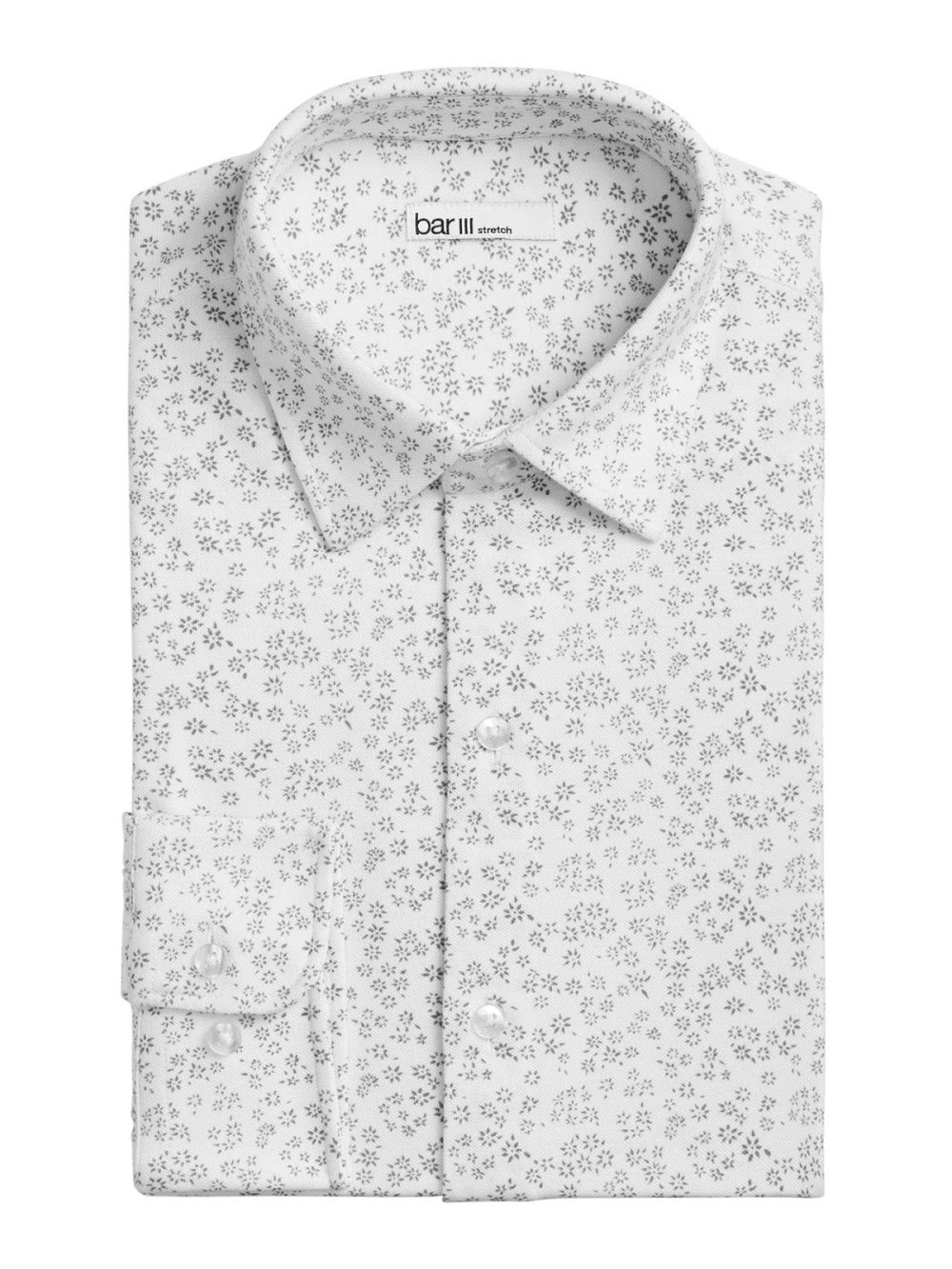 Bobbi + Bricka, Bar III White Abstract Print Button Up Shirt, White, Medium-42-TagM