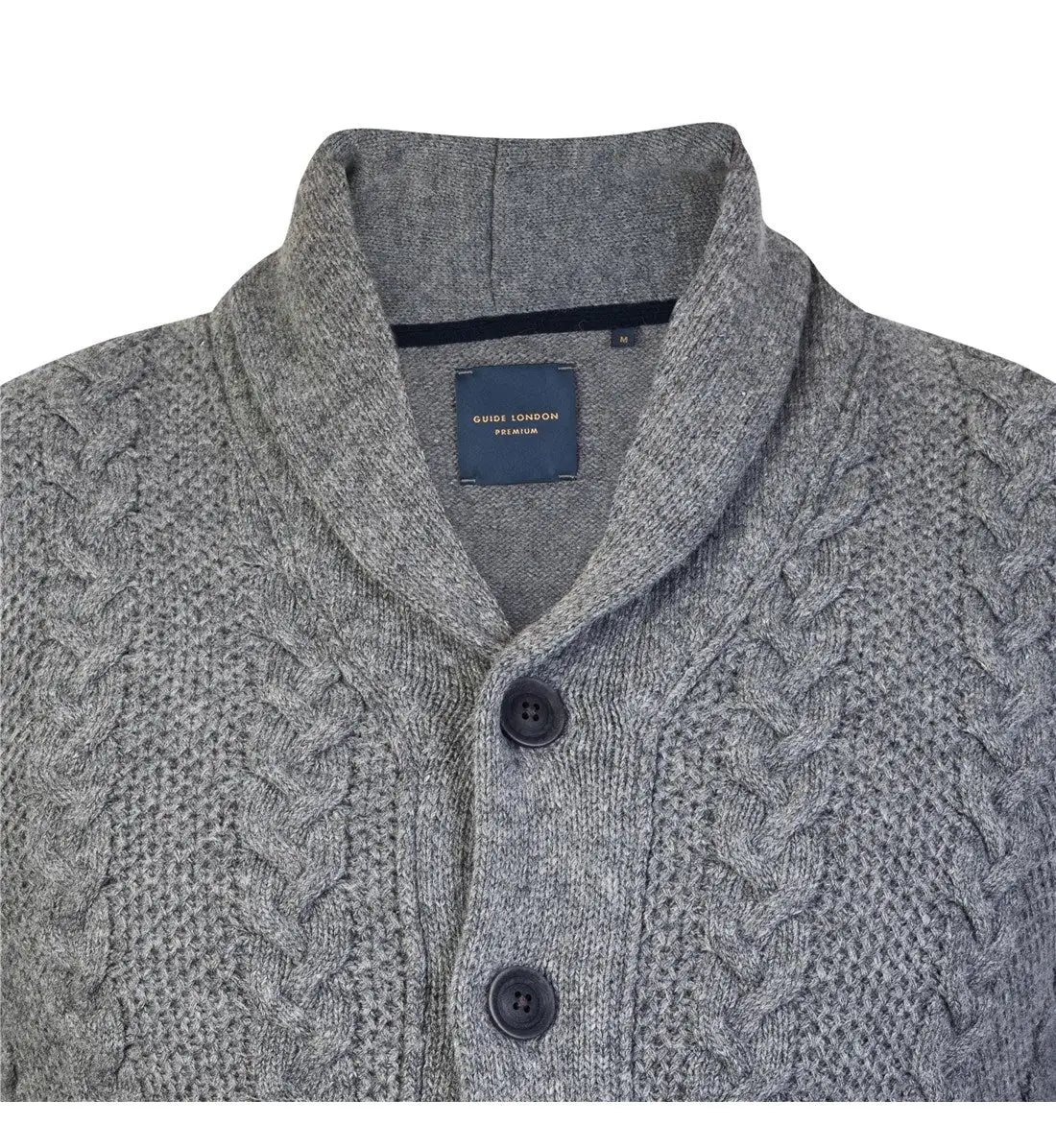 Faire,Guide London, Guide London Grey Shawl Collar Cable Knit Long Sleeve Button Up Cardigan, Grey, Extra Large-50-TagXXL