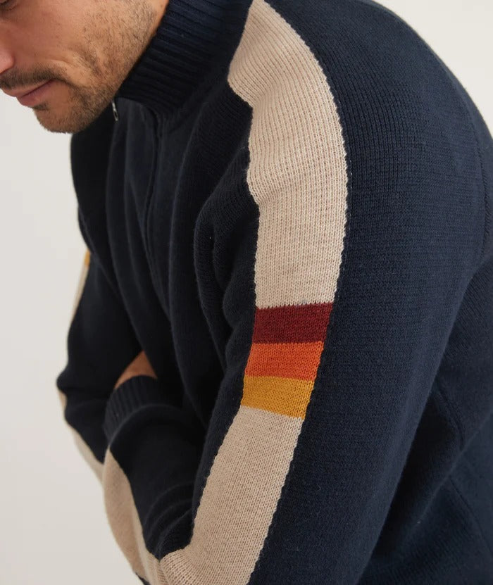 Wholesale,Marine Layer, Marine Layer Navy/Cream Stripe Long Sleeve Archive Armas Quarter Zip, Blue, Small-41-TagSMedium-43-TagMLarge-45-TagLExtra Large-48-TagXLExtra Extra Large-52-TagXXL