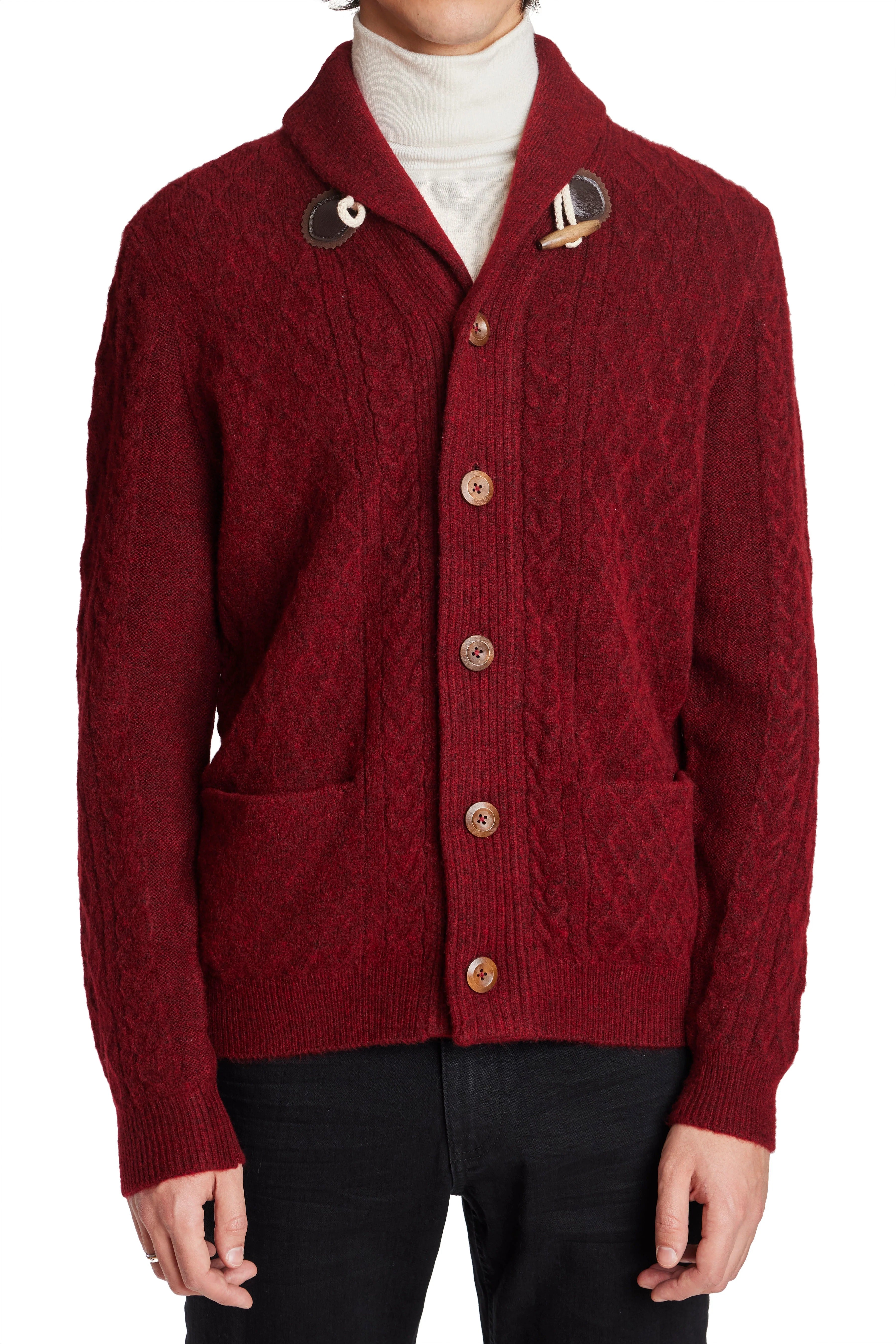 Other,Paisley & Gray, Paisley & Gray Maroon Toggle Wool-Blend Shawl Collar Cardigan, Red, Large-46-TagL