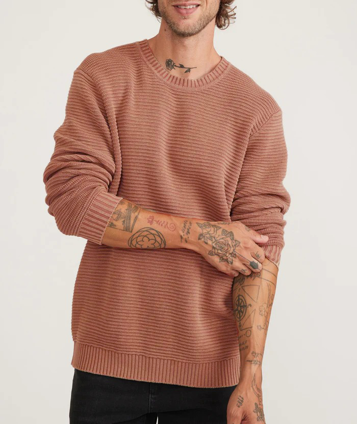 Wholesale,Marine Layer, Marine Layer Marsala Long Sleeve Garment Dye Crewneck Sweater, Brown, Large-46-TagL