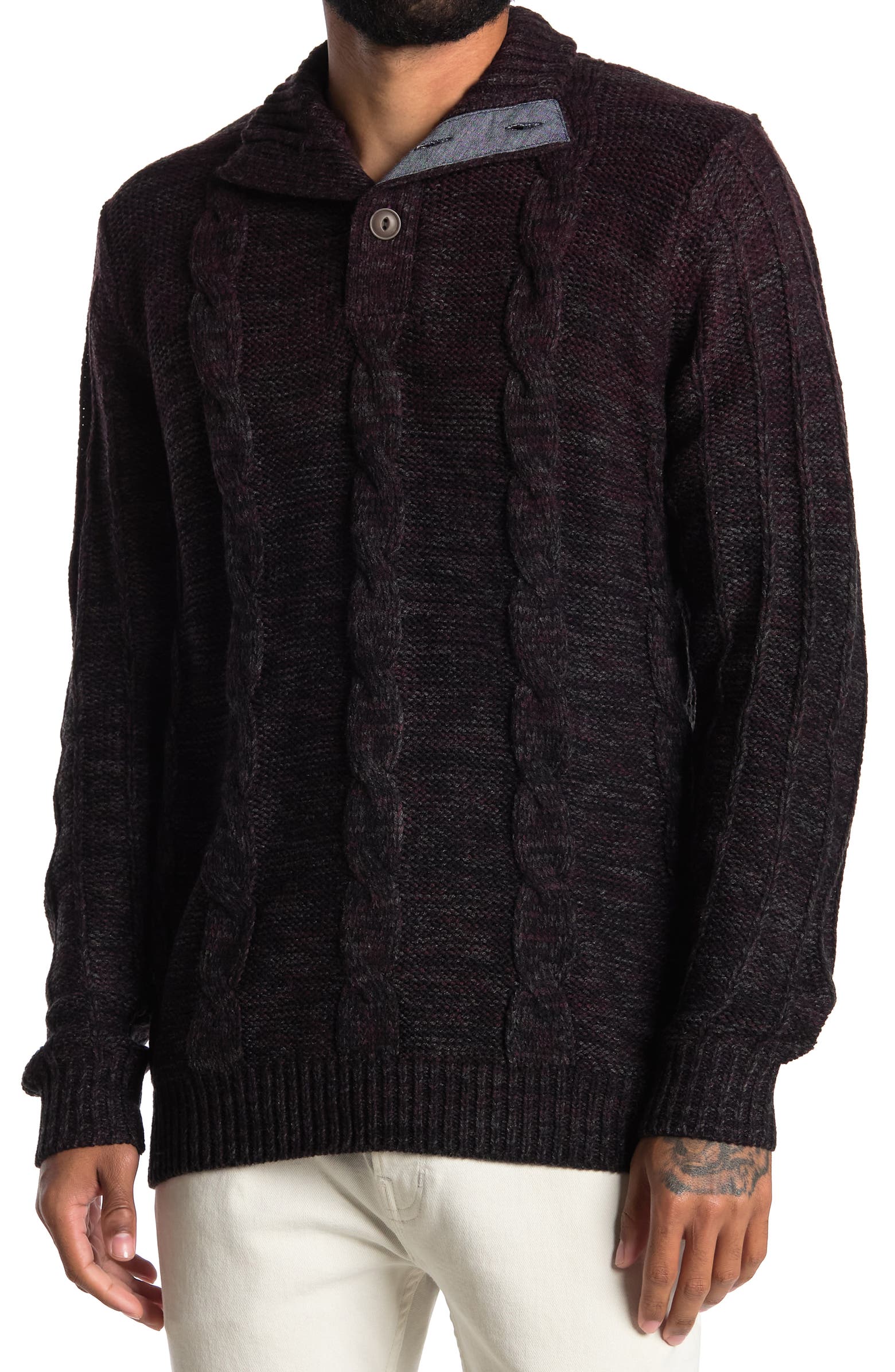 Nordstrom Rack, WEATHERPROOF Burgundy Button Mock Neck Sweater, Red, Medium-42-TagM