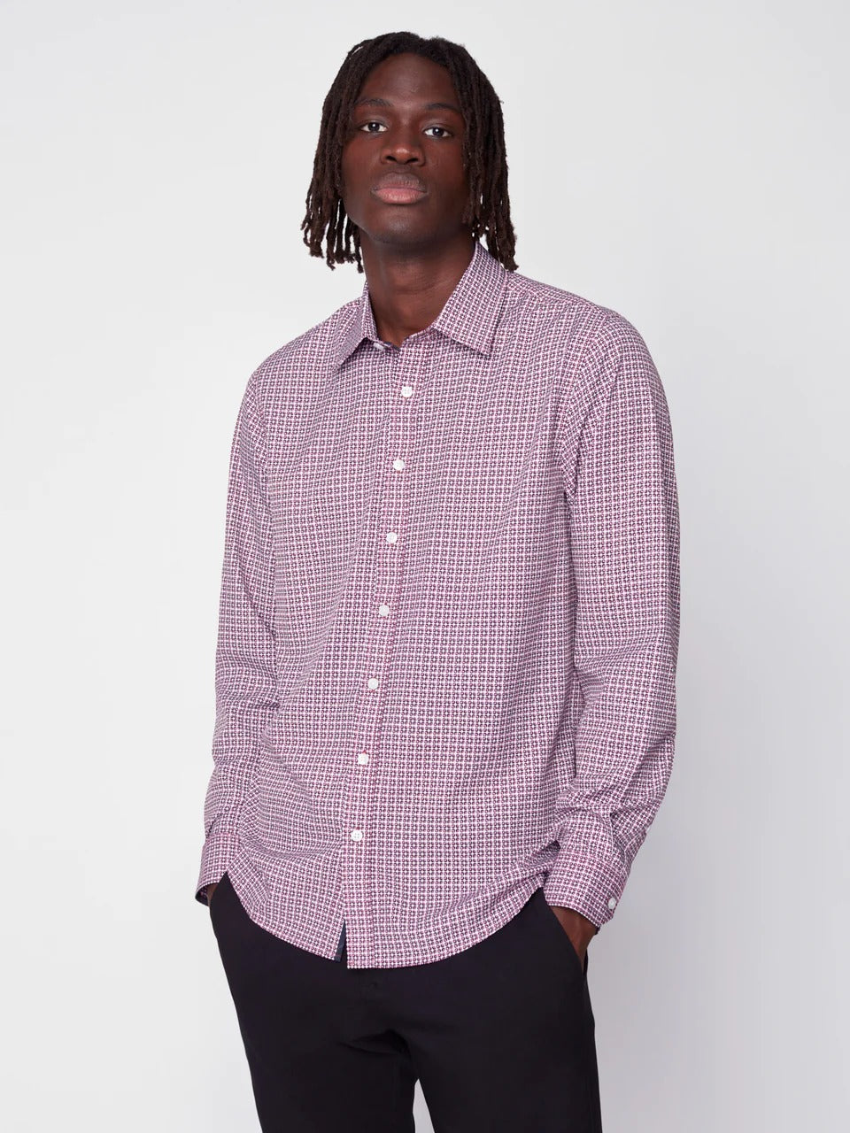 Wholesale,Projek Raw, Projek Raw Pink/Wine Geo Print Long Sleeve Stretch Shirt, Purple, Extra Large-48-TagXL