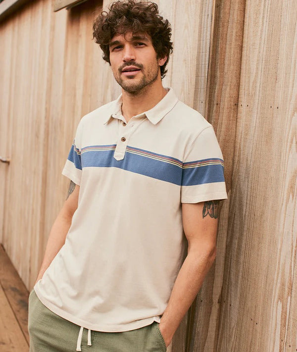 Marine Layer Sand Colorblock Stripe Short Sleeve Polo