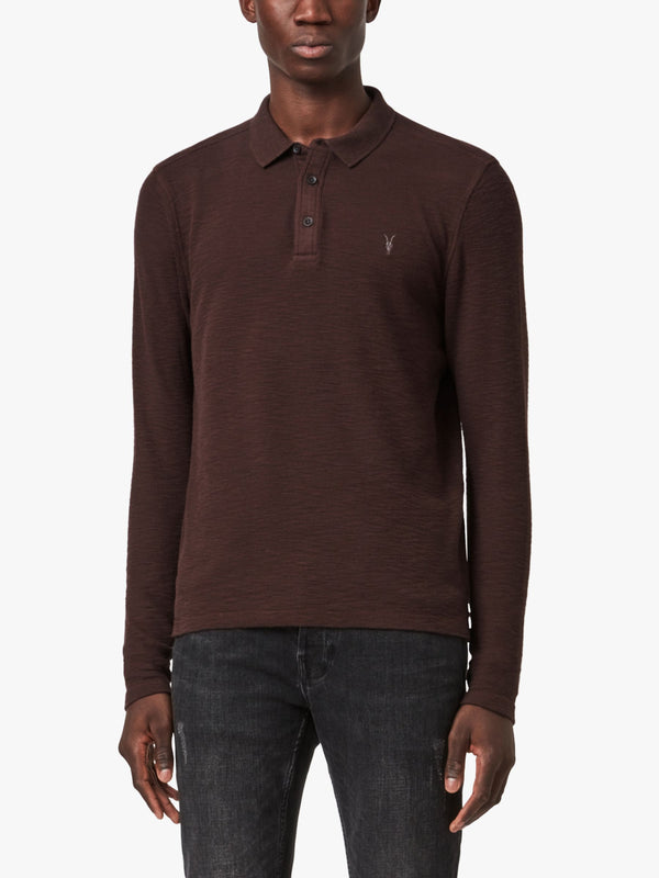 AllSaints Red Long Sleeve Polo Shirt