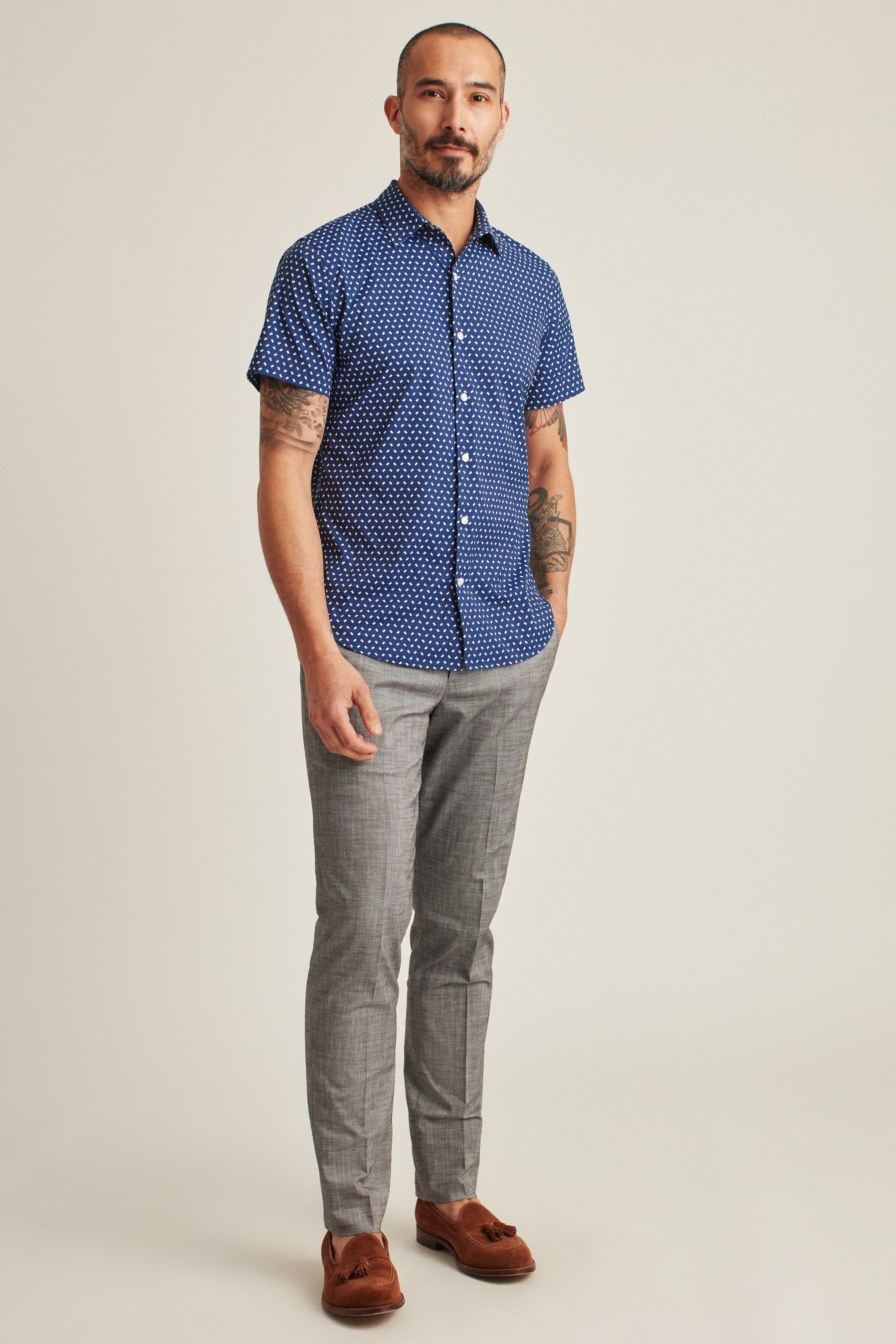 Wholesale,Bonobos, Bonobos Navy Geo Print Tech Short Sleeve Shirt, Blue, Extra Large-48-TagXL