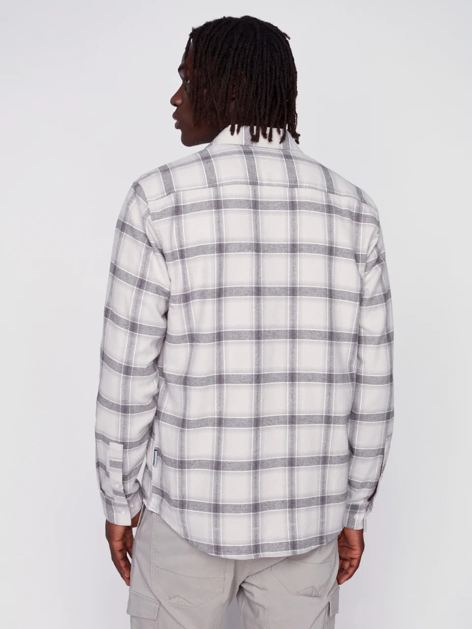 Wholesale,Projek Raw, Projek Raw Stone Brushed Flannel Plaid Long Sleeve Plaid Shirt, Grey, Small-41-TagS