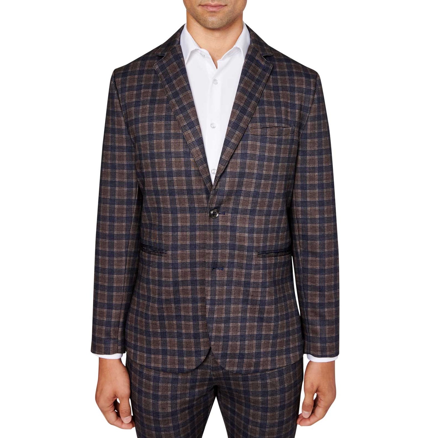 Faire,Brooklyn Brigade, Brooklyn Brigade Brown & Navy Plaid Knit Blazer, Brown, Extra Extra Large-51-TagXL